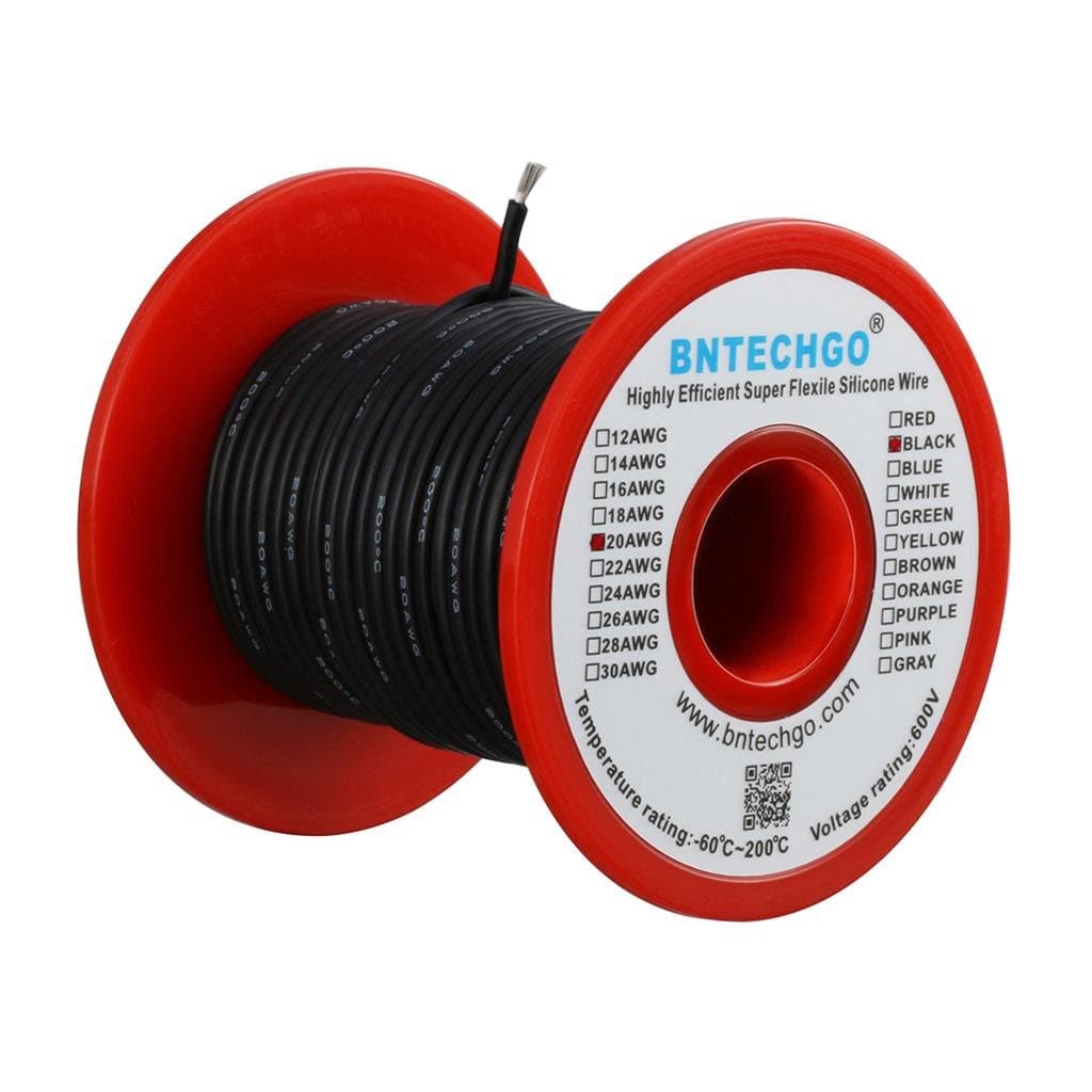 BNTECHGO 20 Gauge Silicone Wire Spool 100 ft Black Flexible 20 AWG Stranded Tinned Copper Wire