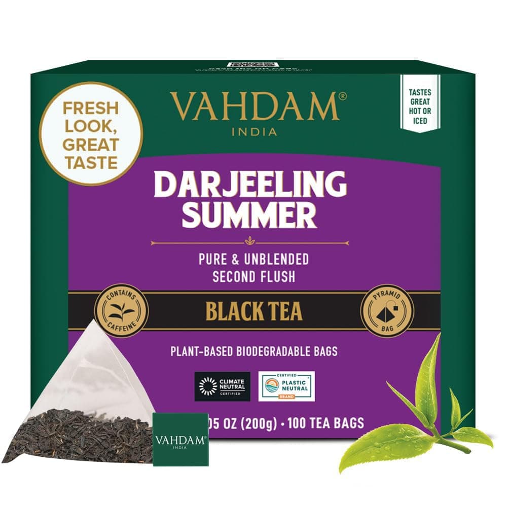 – Darjeeling Black Tea Bags (100 Count) High Caffeine, Non GMO, Gluten Free | Smooth & Sweet Tea With Distinguished Fruity Notes | Full Bodied