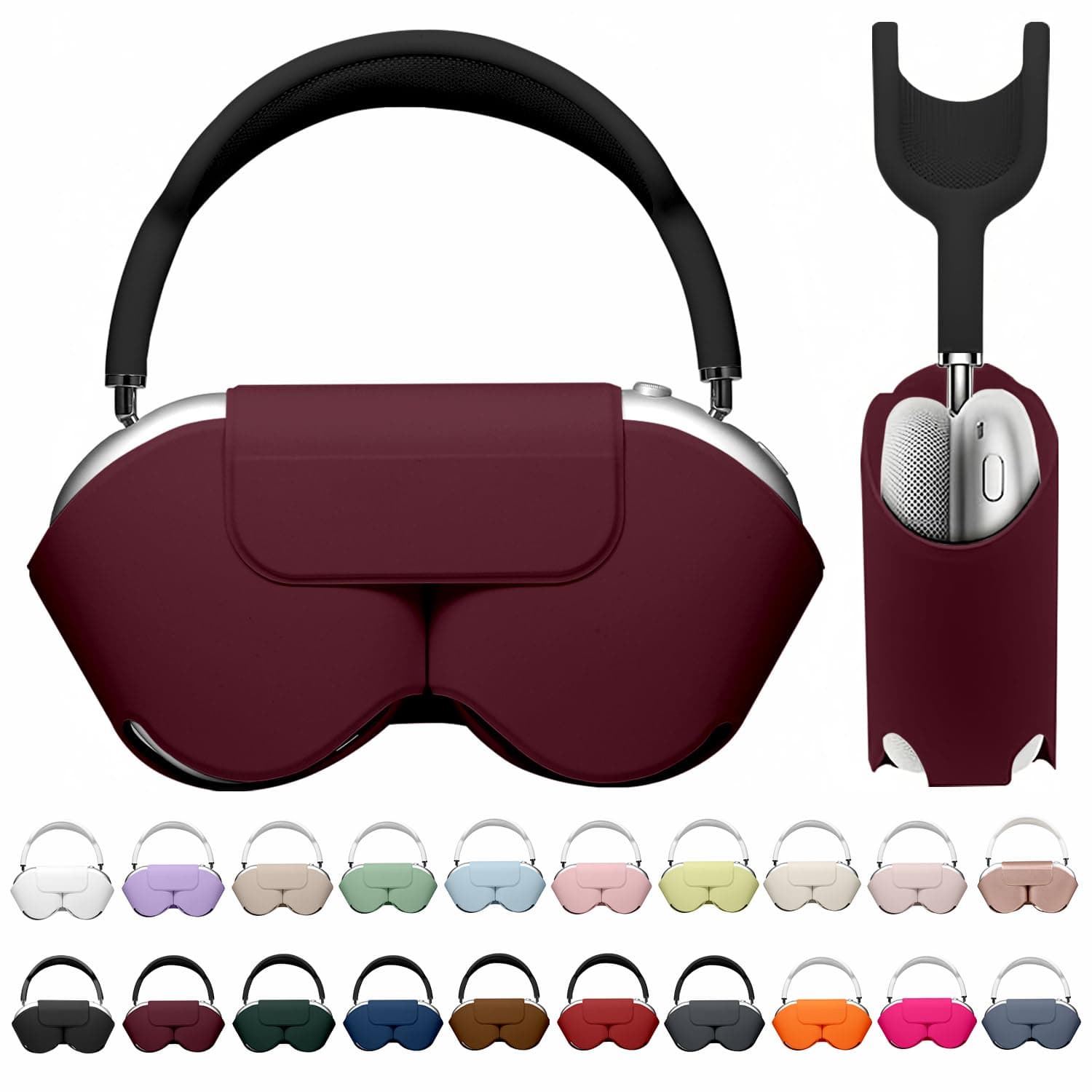 Maxjoy for Apple Airpods Max Smart Case Cover, Soft PU Leather Protective Cover Accessories for Airpod Max with Sleep Mode, Anti-Dust Travel Carrying Case for Airpods Pro Max Headphones, Wine Red