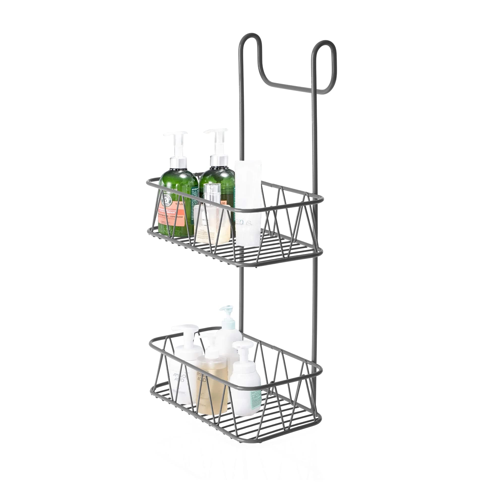 Blue Canyon 2 Tier Hanging Shower Caddy, No Drill Stainless Steel Bathroom Shelf, Non-Rusting Storage Shelves, Shower Accessory for Bathroom Organisation Shelf, Shower Basket Organizer, Grey
