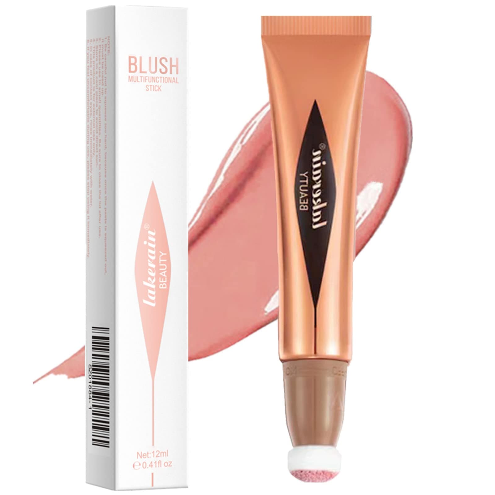 Go Ho Liquid Blush Beauty Wand - Soft Cream Makeup for Cheeks Contouring With Cushion Applicator - Easy to Blend, Long Lasting, Smooth Natural Dewy Finish - 01# Bliss Pink