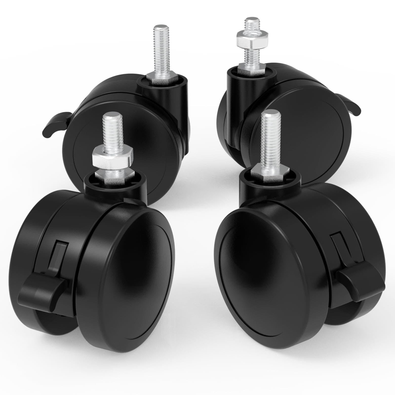 Lockable Stem Caster Wheels Set of 4, Metric M8 Nylon Threaded Swivel Caster, 2.5 Inch Stem Casters Replacement for Standing Desk & Mobile Desk, Each Load Capacity 110lbs, Black