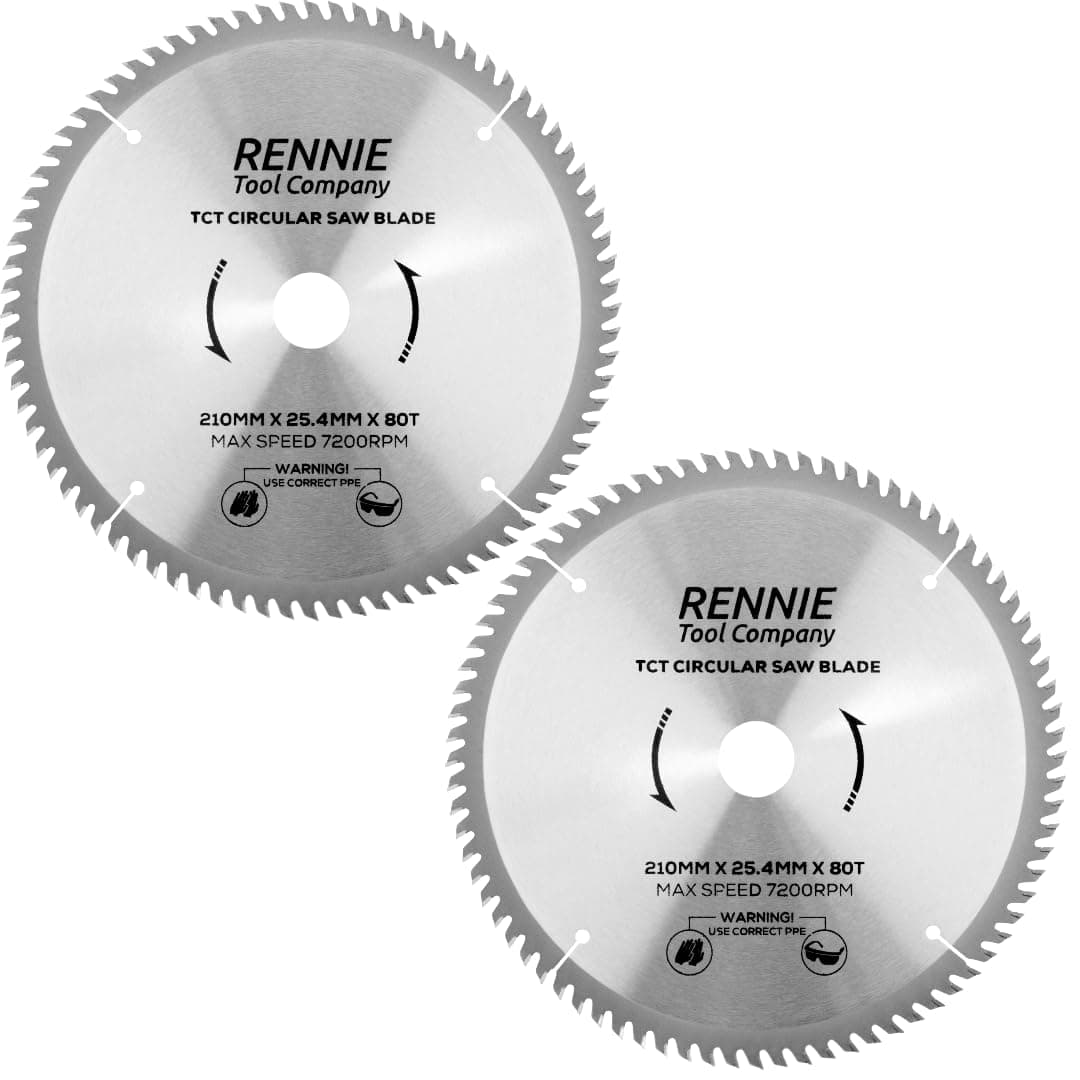 Rennie Tools 2 Pack - 210mm x 80T x 25.4mm Bore TCT Circular Wood Saw Blades Fits Evolution Saws & Evolution Rage Saws. 210mm Saw Blades 25.4mm Bore With 80 Teeth