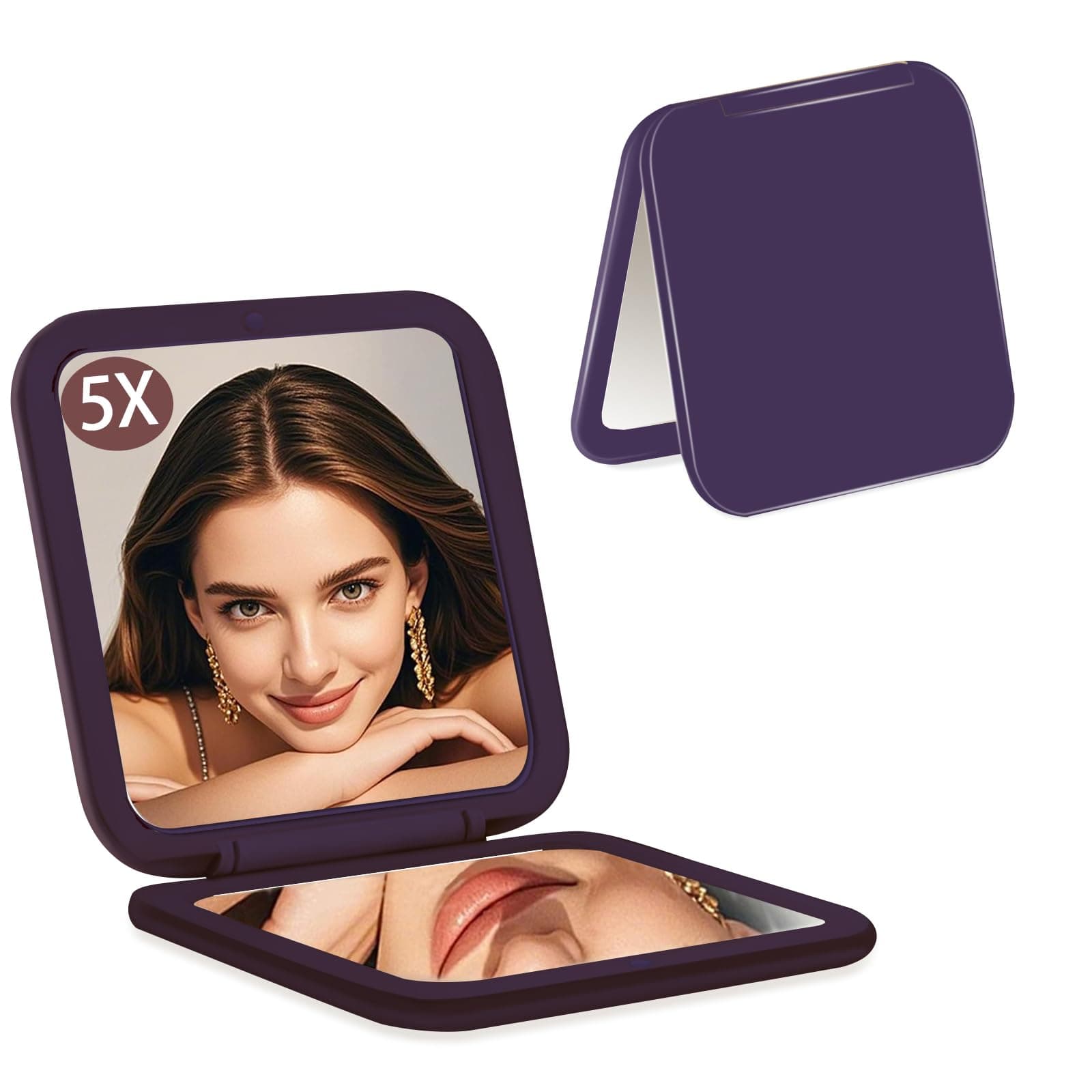 Small Compact Mirror for Purse,5X/1X Travel Magnifying Mirror for Women, Makeup Mirror for Girls, Portable Ultra Slim Pocket Mirror(Purple)