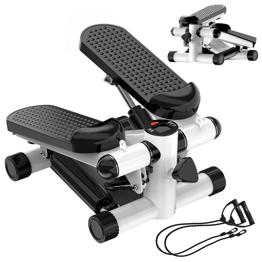 Mini Stepper Trainer with Resistance Band, Portable Stair Stepper Exercise Machine Adjustable Fitness Bike Pedal Stepper 120KG Capacity LCD Monitor Air Climber Pedal Exerciser for Home Office Workout