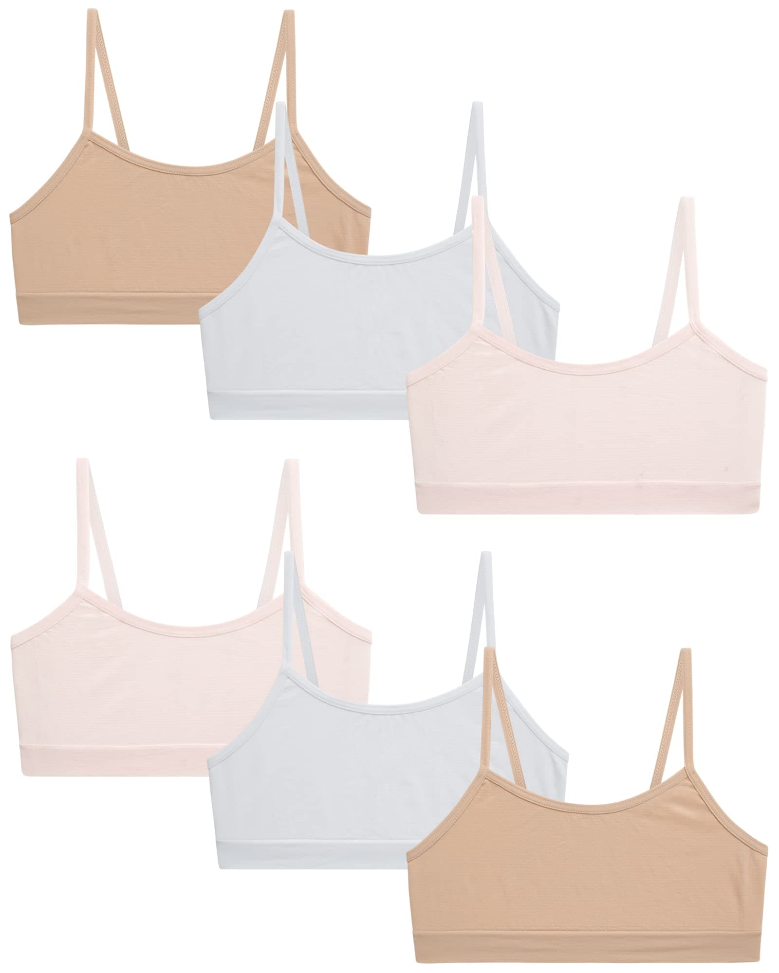 Rene RofeGirls' Training Bra - 6 Pack 4-Way Stretch Spaghetti Strap Unpadded Bralette Starter Bras for Girls (7-14)
