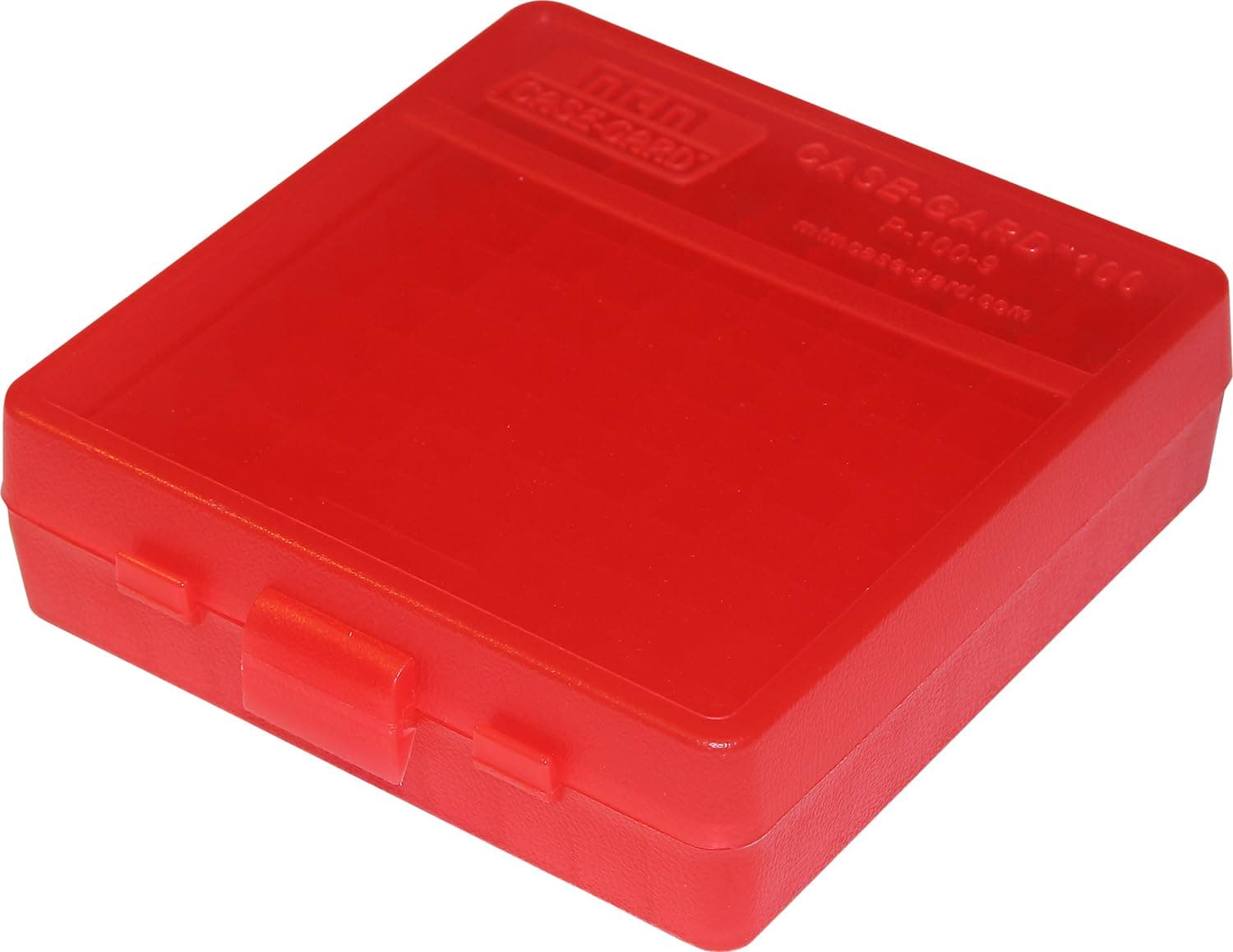 MTM P-100-9-29 Ammo Box 100 Round Flip-Top | Fits 9mm, 380 ACP | Easy to grip | Stackable, Snap Lock Latch | USA Made | Clear Red