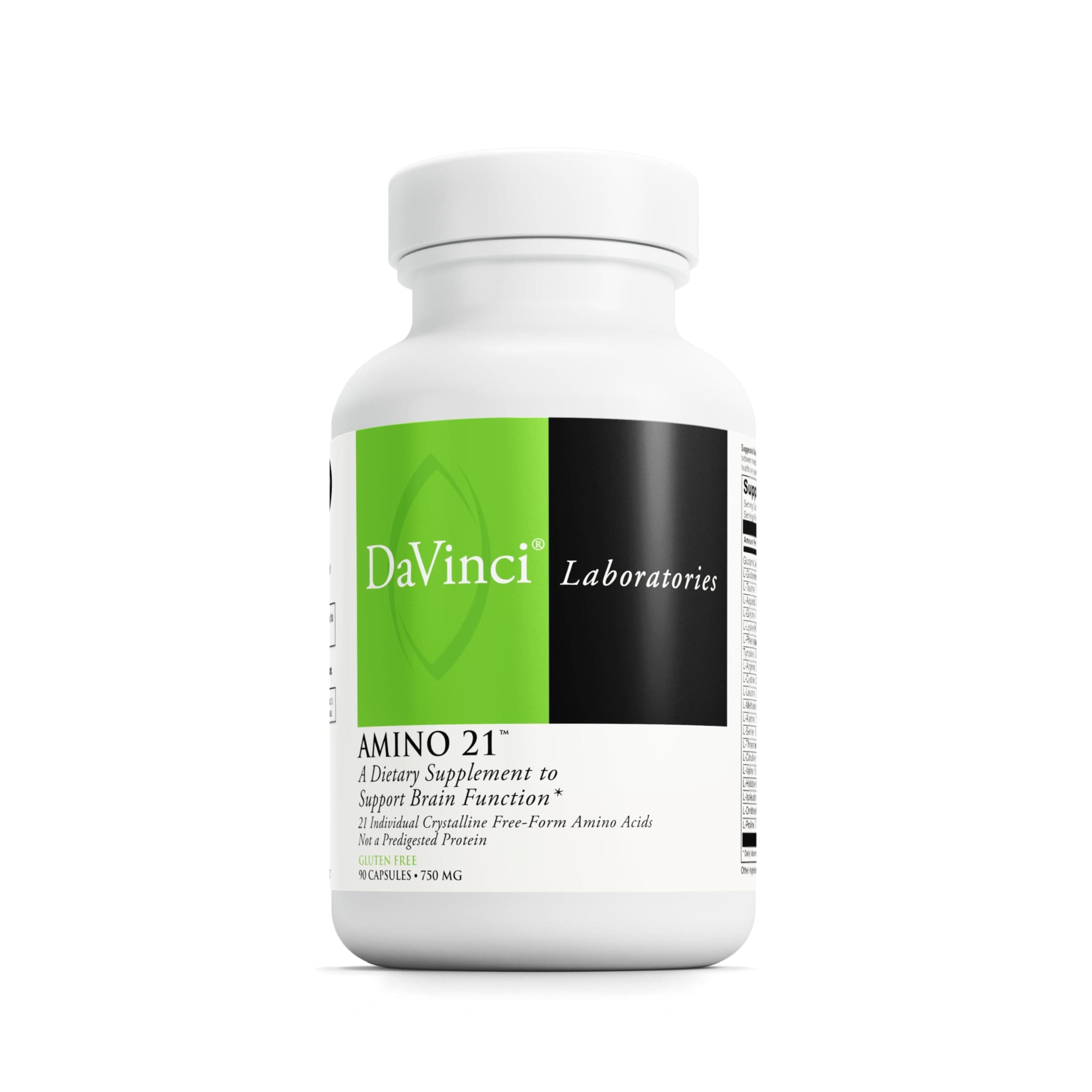 DAVINCI Labs Amino 21 - Supports Brain Function & Muscle Metabolism* - Amino Acid Dietary Supplement with L-Glutamine, L-Lysine HCl, Tyrosine, L-Arginine and More - Gluten-Free - 90 Capsules, 750 mg