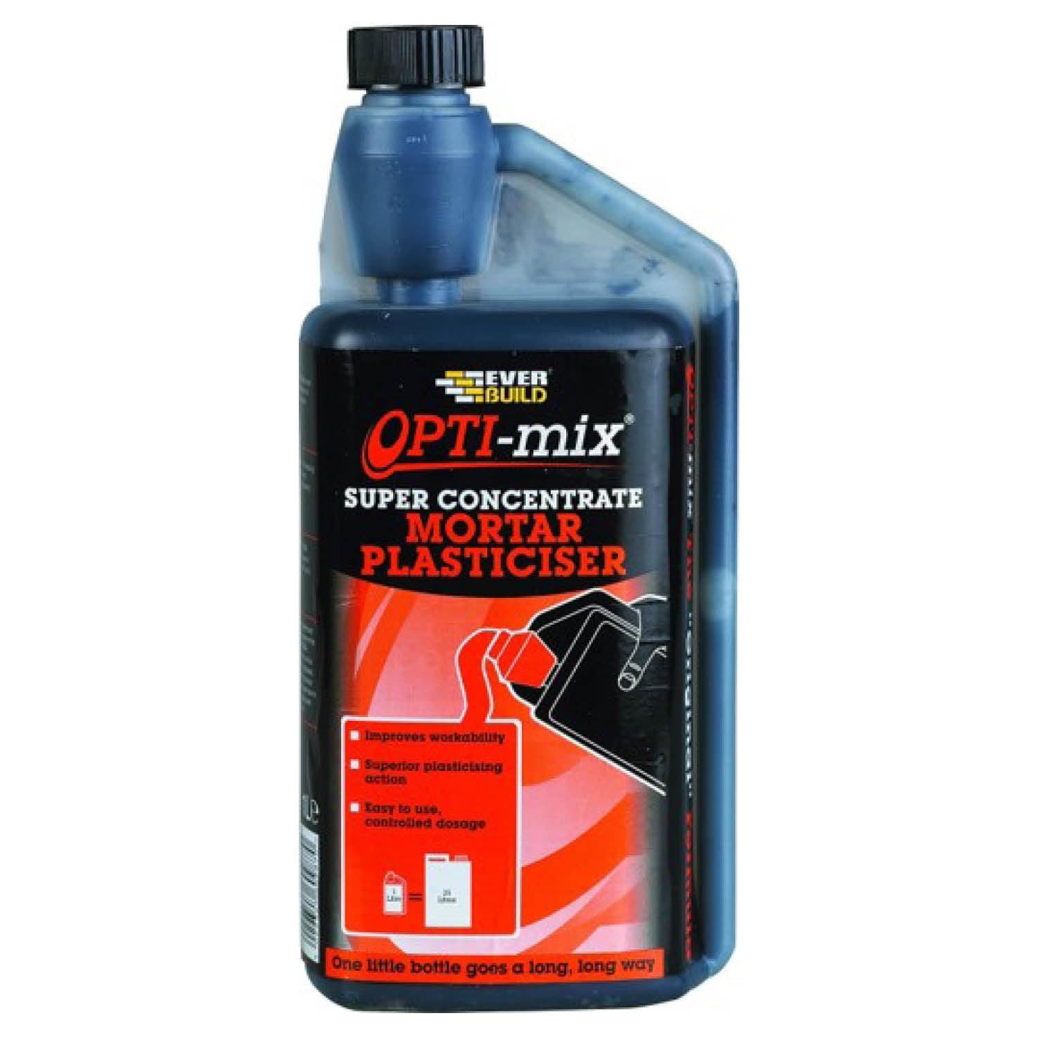 Everbuild Opti-Mix Super Concentrated Mortar Plasticiser – High-Strength – Easy to Use – 1 Litre