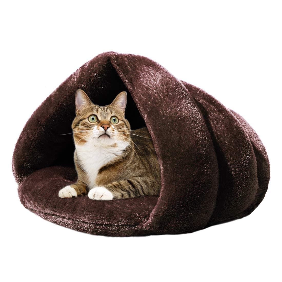 Mojonnie Soft Warm Cat Bed for Winter Cat Tent Self-Warming Sleeping Bed for Cats Fleece Pet Cave Bed for Winter Pets Puppy Indoor Pet Triangle Nest