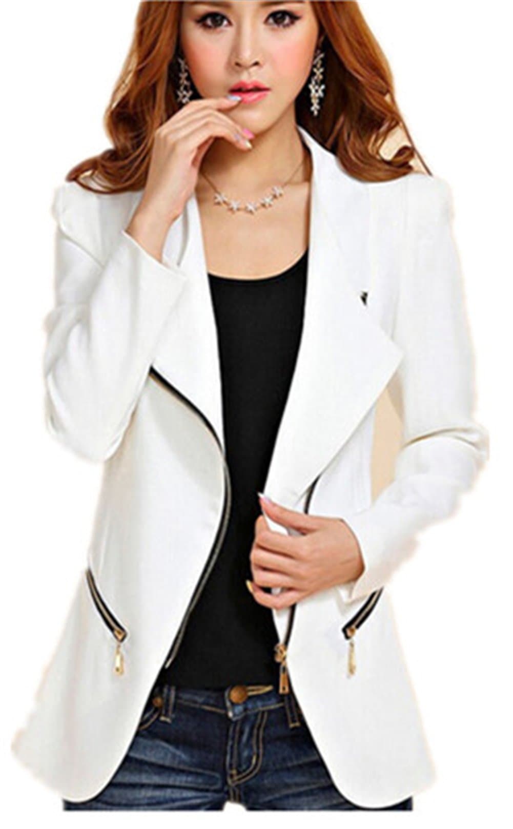 Owind Women's Spring Autumn Zip Blazer Suit Coat Jacket