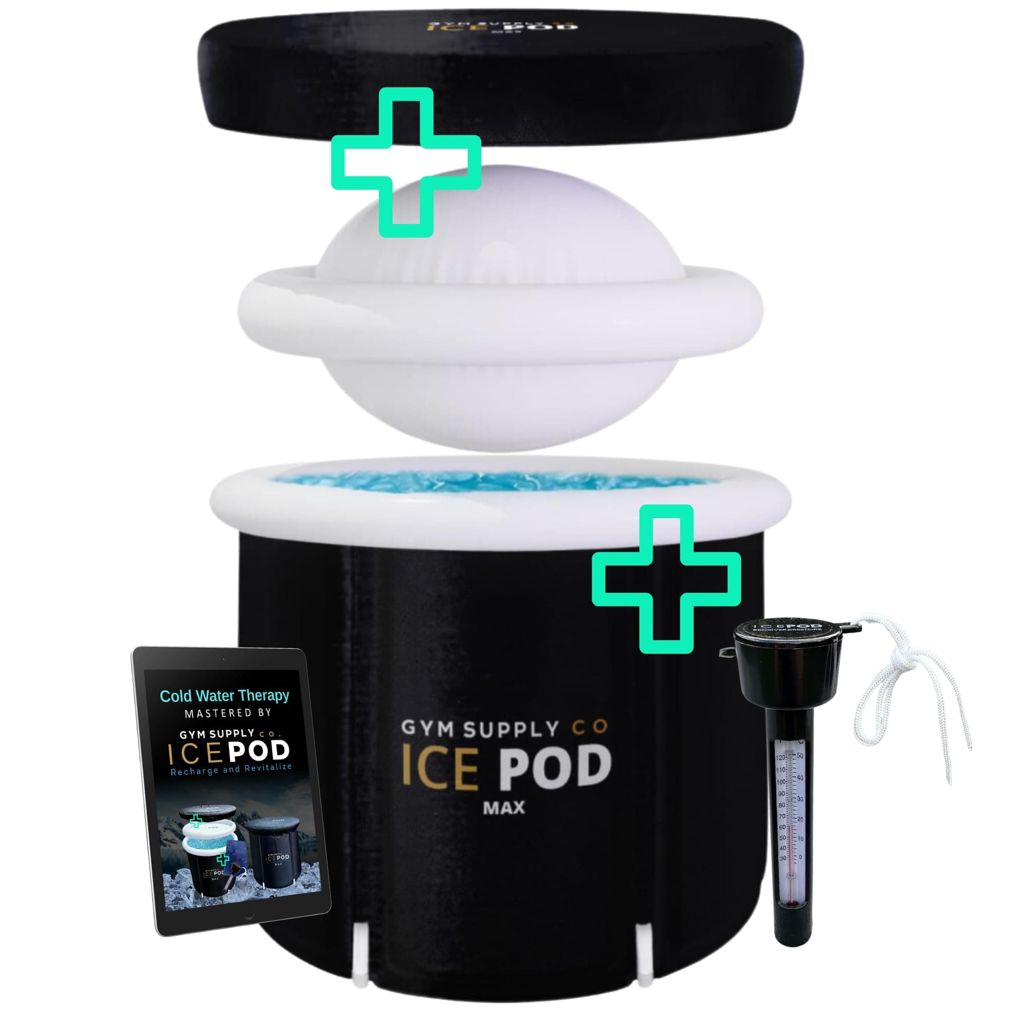 IcePOD MAX 350L Ice Bath Premium Portable Cold Water Therapy Training Recovery Pod Outdoor Adult Spa Inflatable Cold Plunge Pool Tub | Includes Lid & Cover, Towel & Thermometer