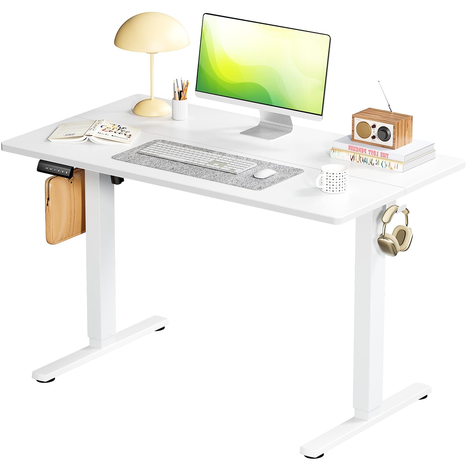 SMUG Standing Desk, Adjustable Height Electric Sit Stand Up Down Computer Table, 40x24 Inch Ergonomic Rising Modern Lift Motorized Gaming Desktop Workstation for Work Home Office, White