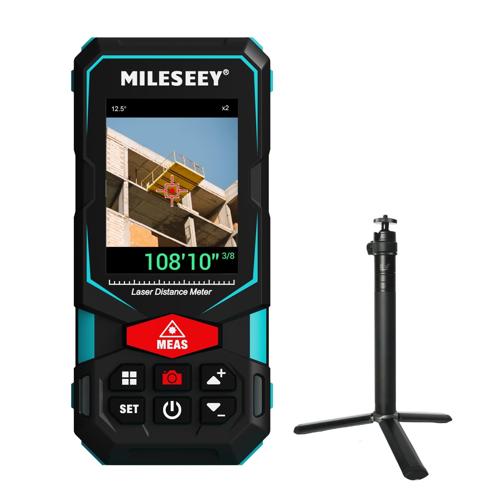 MILESEEY 330Ft Outdoor Laser Measure with Camera Viewfinder, Includes Adjustable Aluminum Tripod with Portable Handle and Protection Case for Protection and Organization