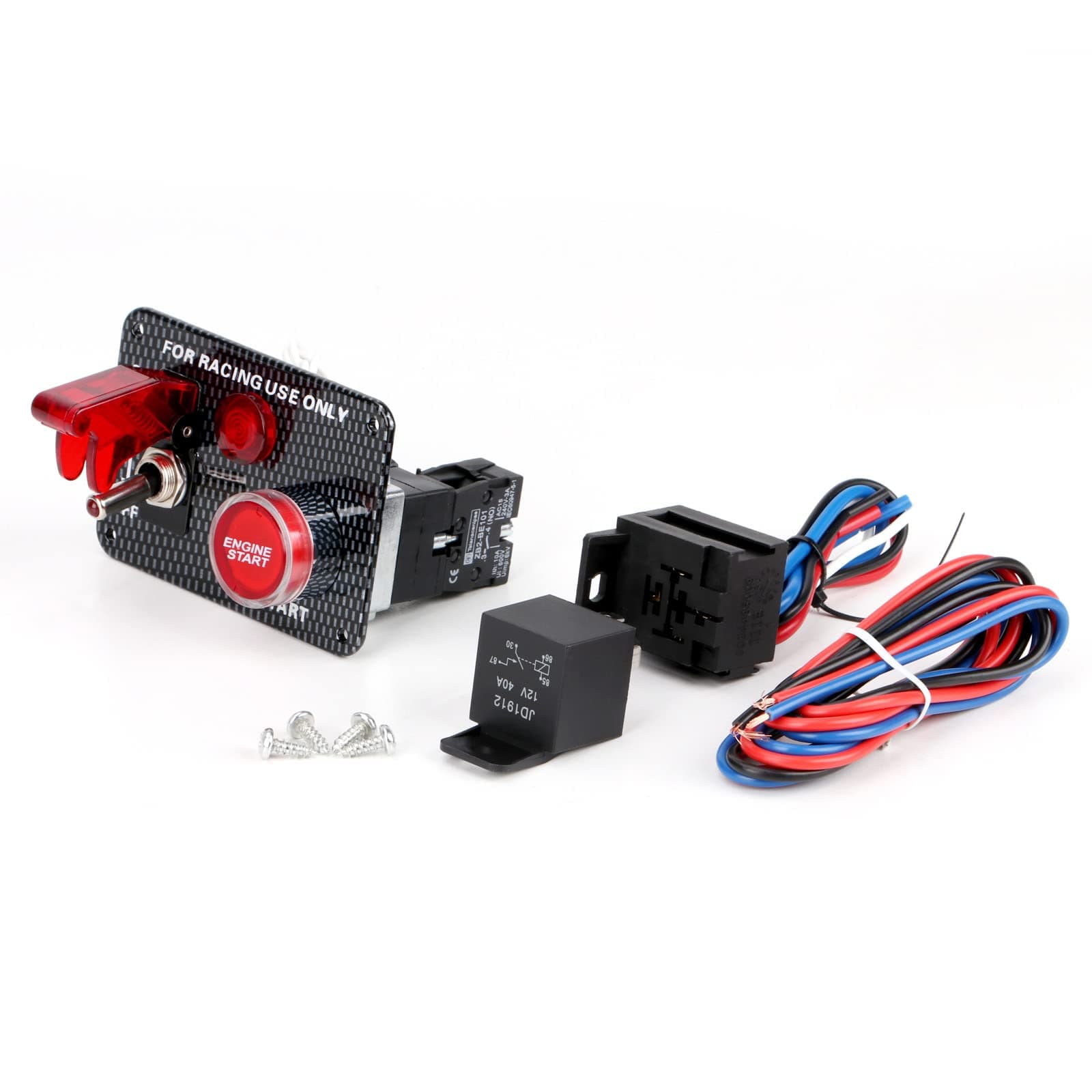 2 in 1 Car Racing Switch Panel with LED Toggle Push Button Ignition Switch Kit for Truck RV (Carbon Fiber, 12V)