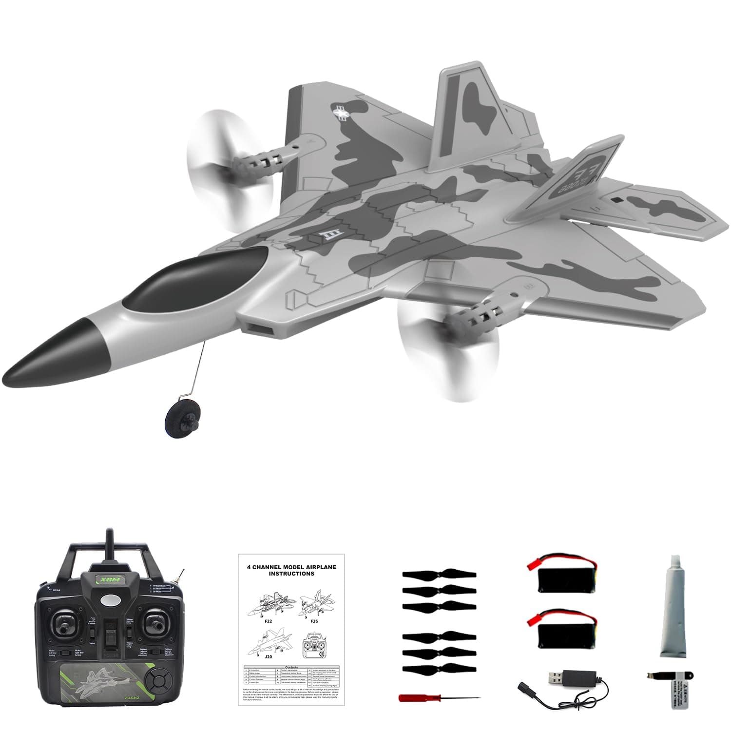 RC Plane 4 Channel Remote Control Airplane - F-22 RC Airplane for Beginners Adult with Xpilot Stabilization System & Aerobatic, Two Batteries - Remote Control Plane Gift for Kids