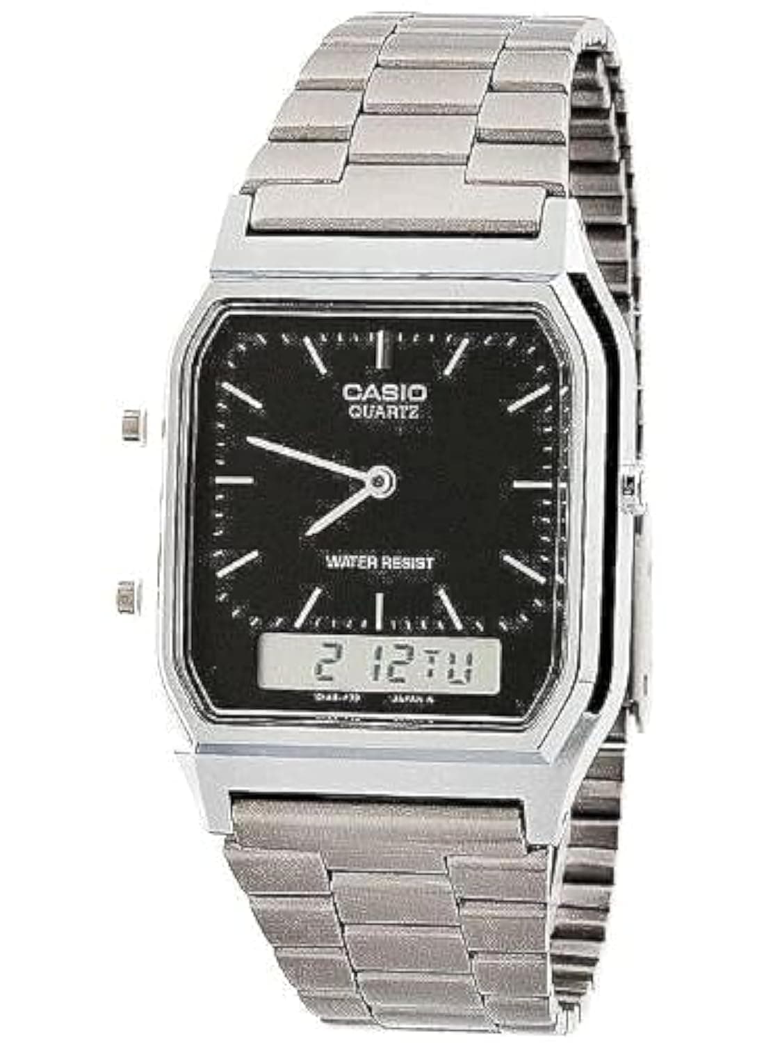 AQ-230A-1D Casio Silver & Black Dual Time Watch - Silver / Silver Digit / Black / One Size
