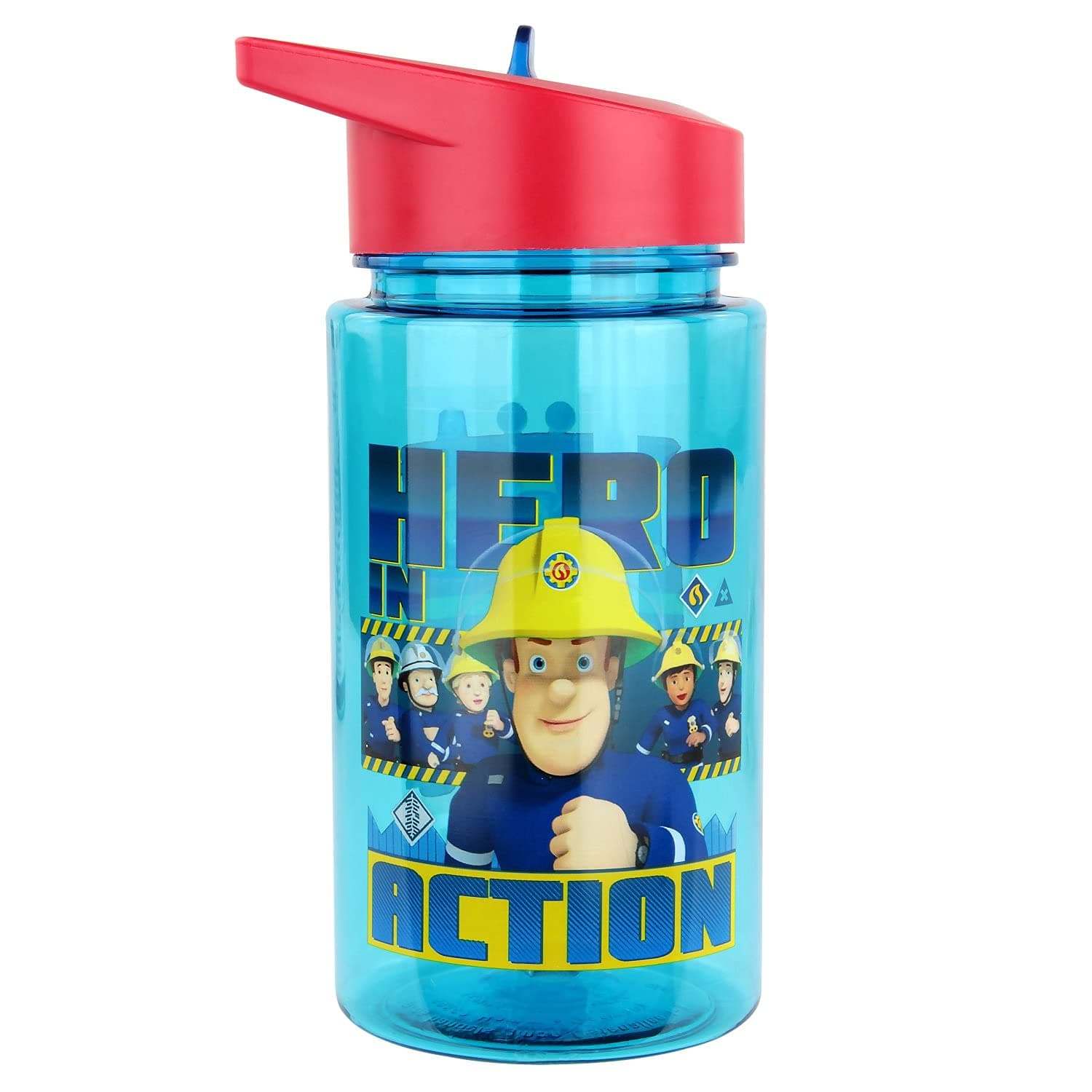 p:os27264 27264088 Fireman Sam Drinking Bottle, Transparent with Straw, Approx. 450 ml, Polypropylene, Model 2