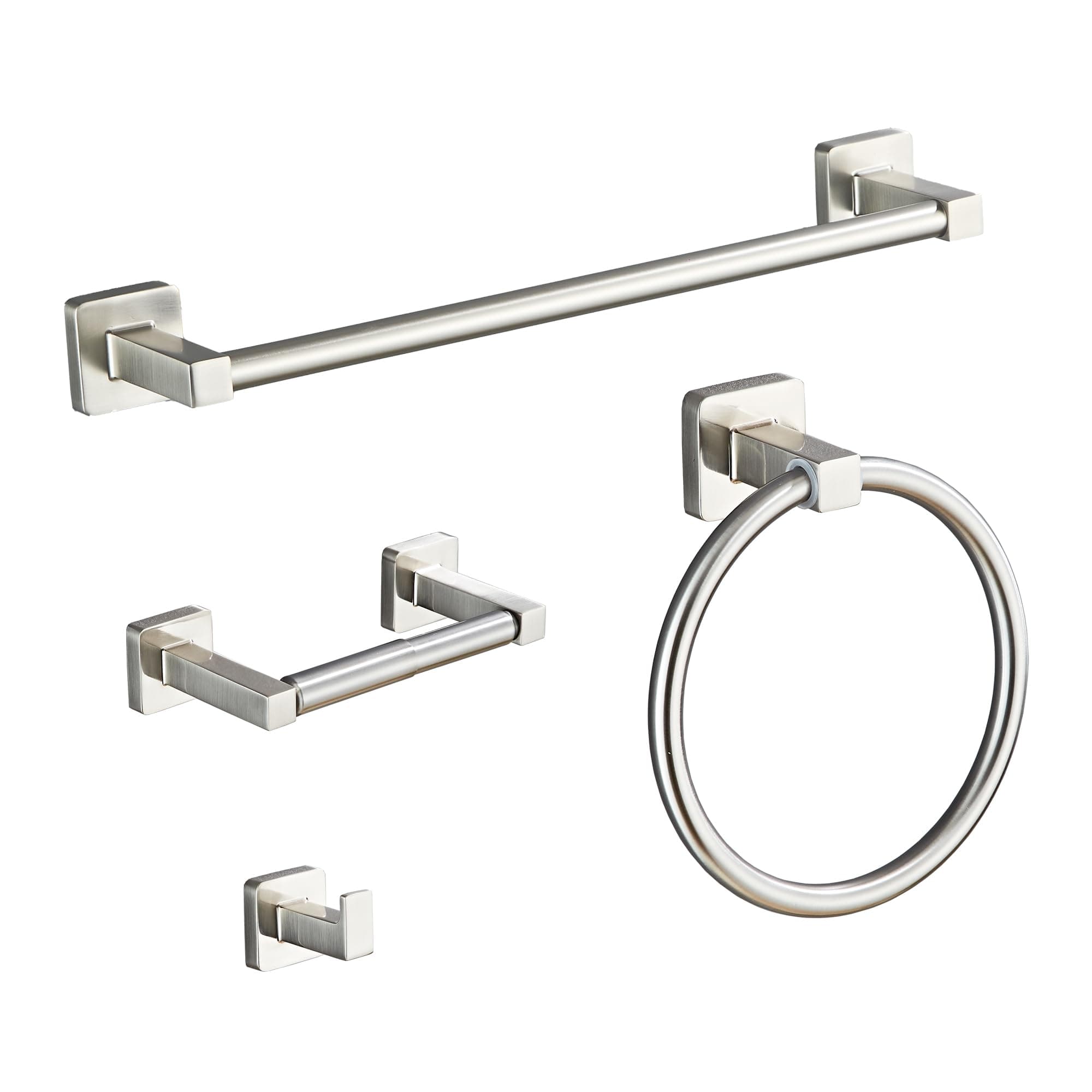 Brushed Nickel Bathroom Hardware Set 4 Pieces,Towel Bar Set Stainless Steel Wall Mounted, Includes 16In Hand Towel Bar, Towel Ring, Robe Towel Hooks,Toilet Paper Holder, Bathroom Towel Rack Set…