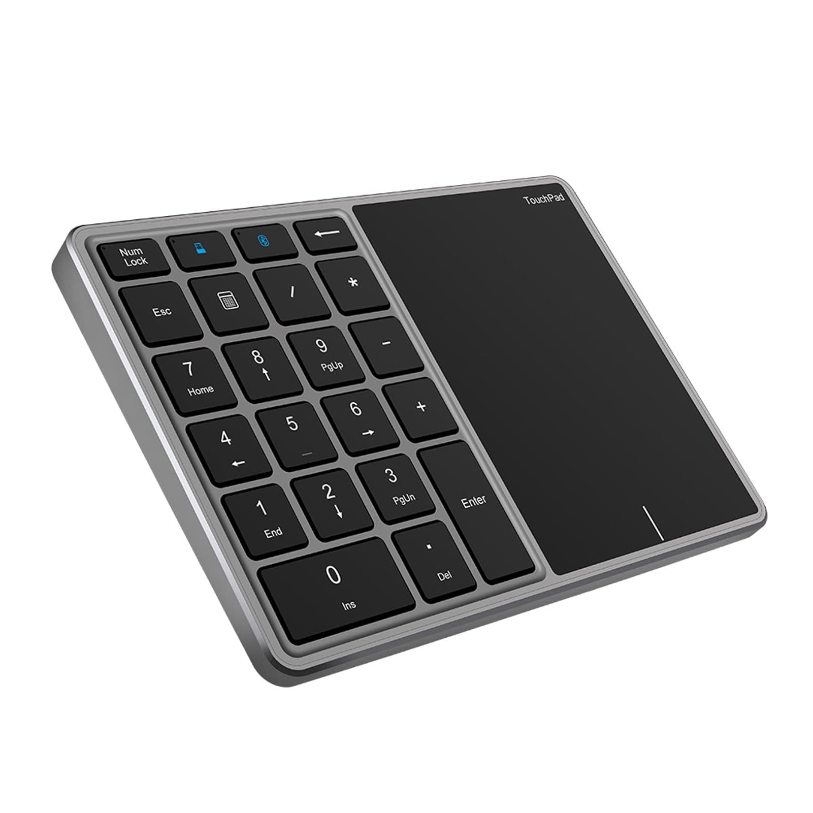Sanpyl Numeric Keypad, 2 in 1 22 Keys 2.4G Touchpad Bluetooth 4.2 Number Pad, Type C Charging 500mAh Financial Accounting Keyboard, for Laptop, PC, Desktop(Iron Gray)