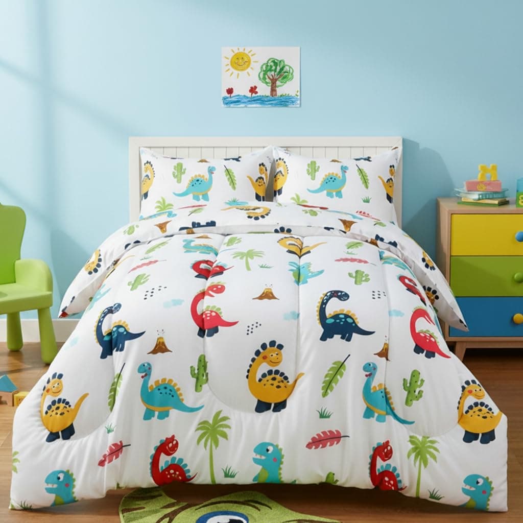 Utopia Bedding Dinosaur Kids Comforter Set with 2 Pillow Shams, 3 Piece Soft Microfiber Twin Bed Comforter with Pillow Shams, Printed Kids Bedding for Boys and Girls, Lightweight, Breathable,Easy Care