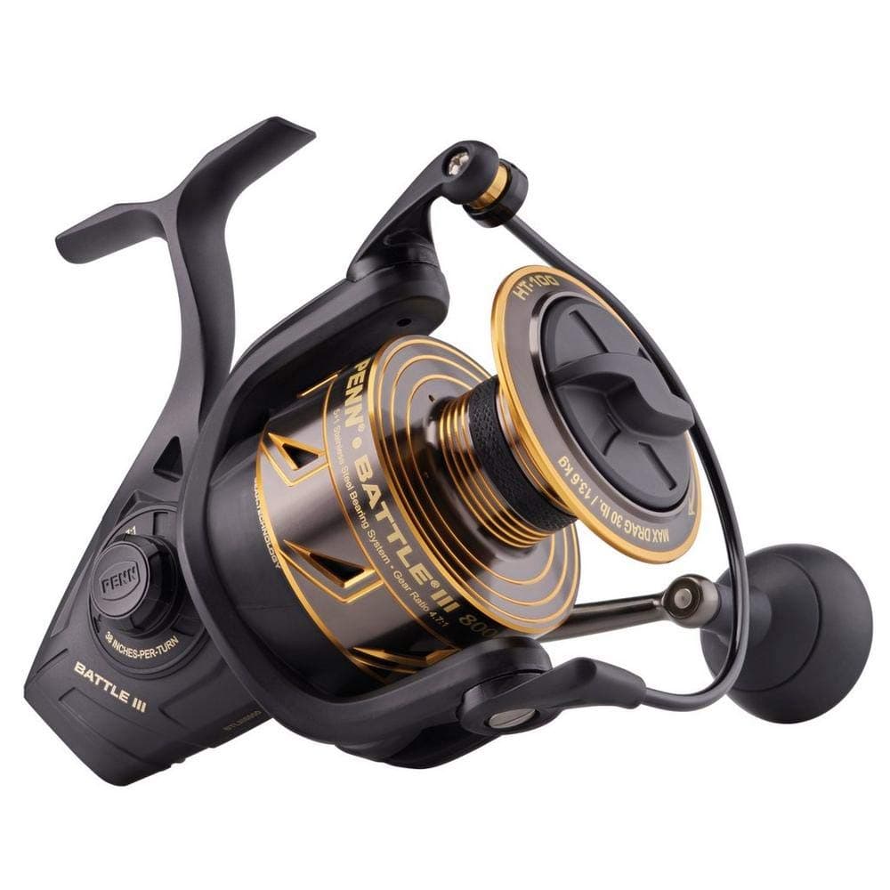 Battle Spinning Reel Kit, Size 5000, Includes Reel Cover and Spare Anodized Aluminum Spool, Right/Left Handle Position, HT-100 Front Drag System