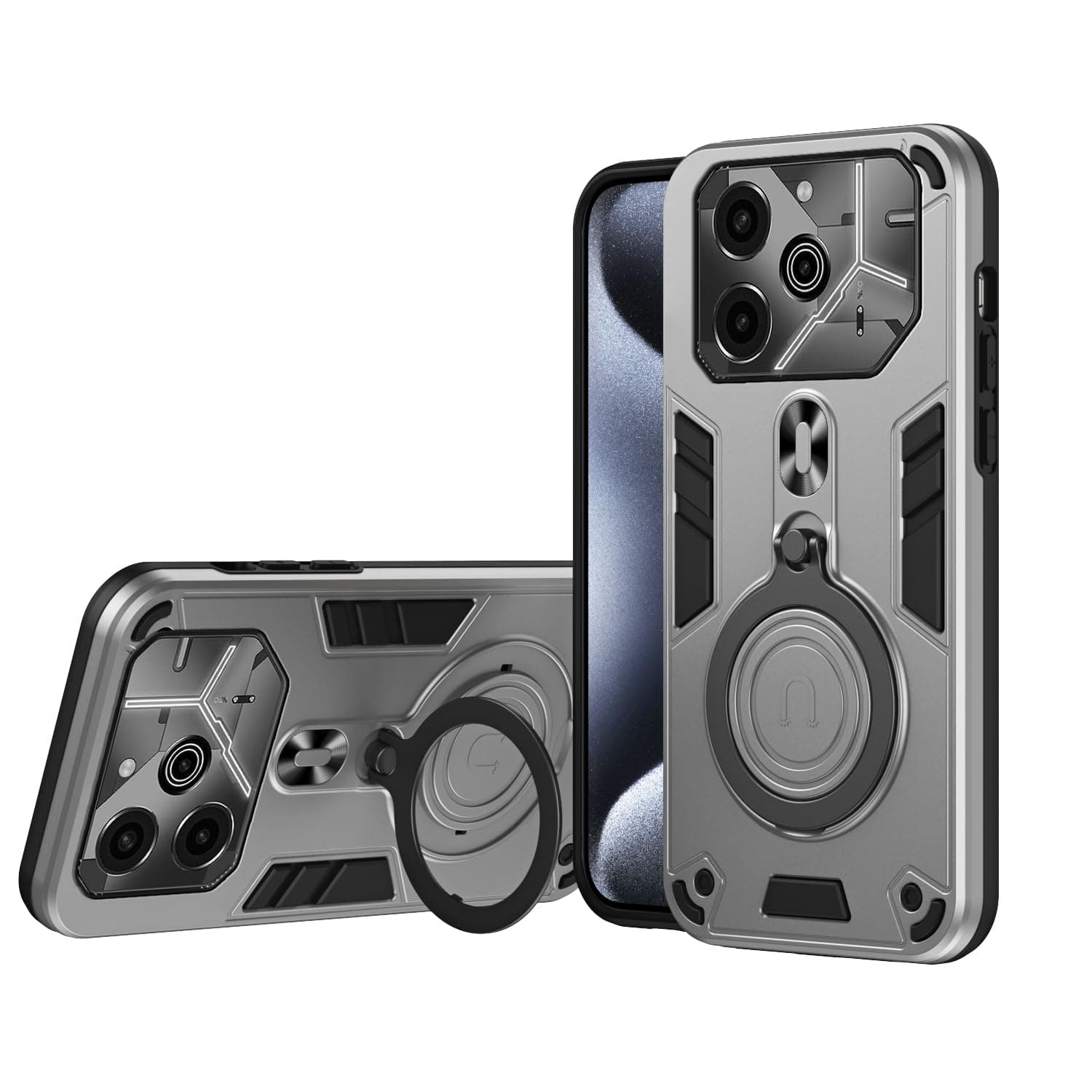 Drop Protection Case Compatible with Tecno Pova 6,Magnetic Kickstand Cover Compatible with Tecno Pova 6 Pro 5G LI9 Case Grey