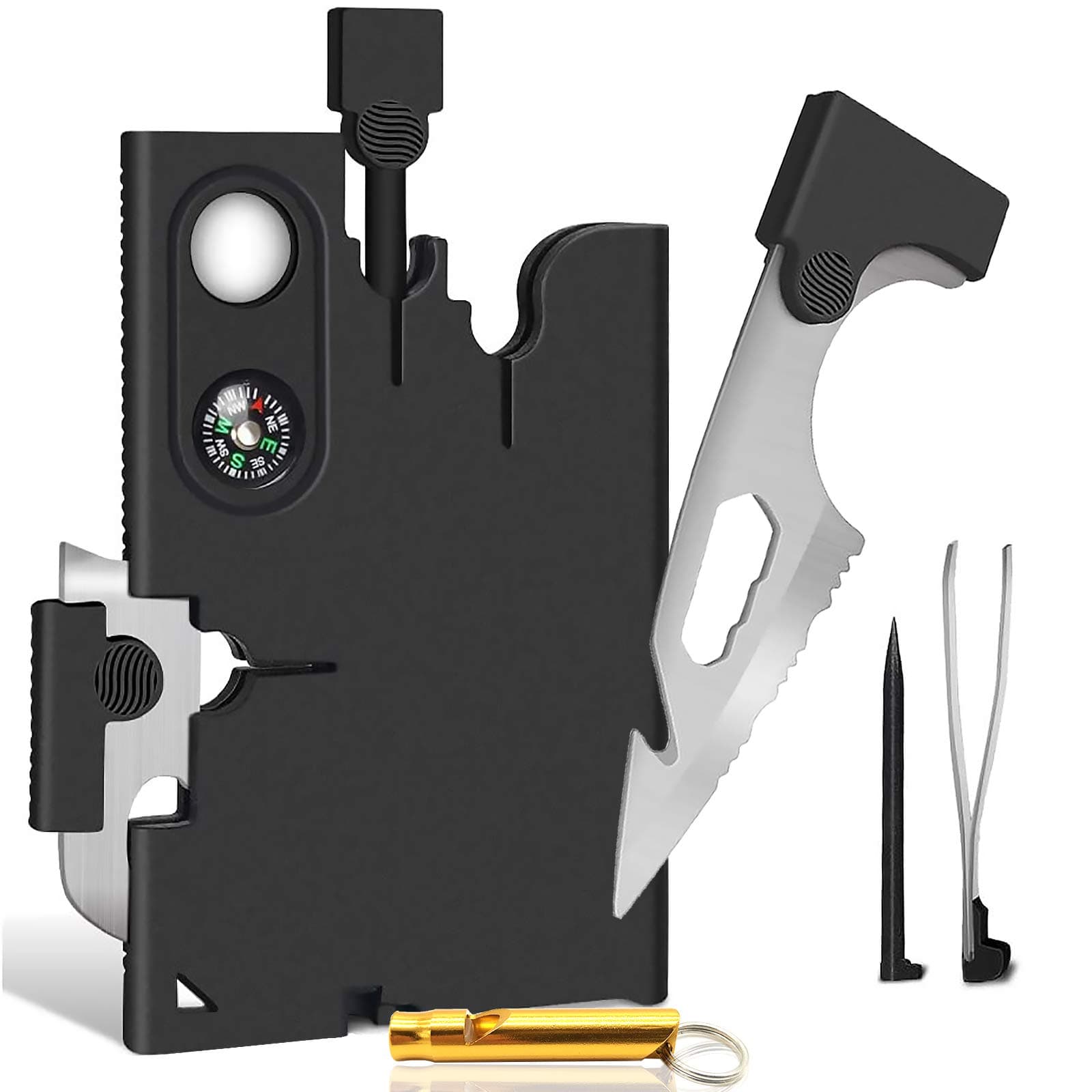 Cool Gadgets 18 In 1 Multitool Credit Card Tool Knife Set Pocket Wallet Survival Kit - Cool Tools Gadgets Gifts for Men Dad Him Husband Women With Blade Compass and Fire Starter