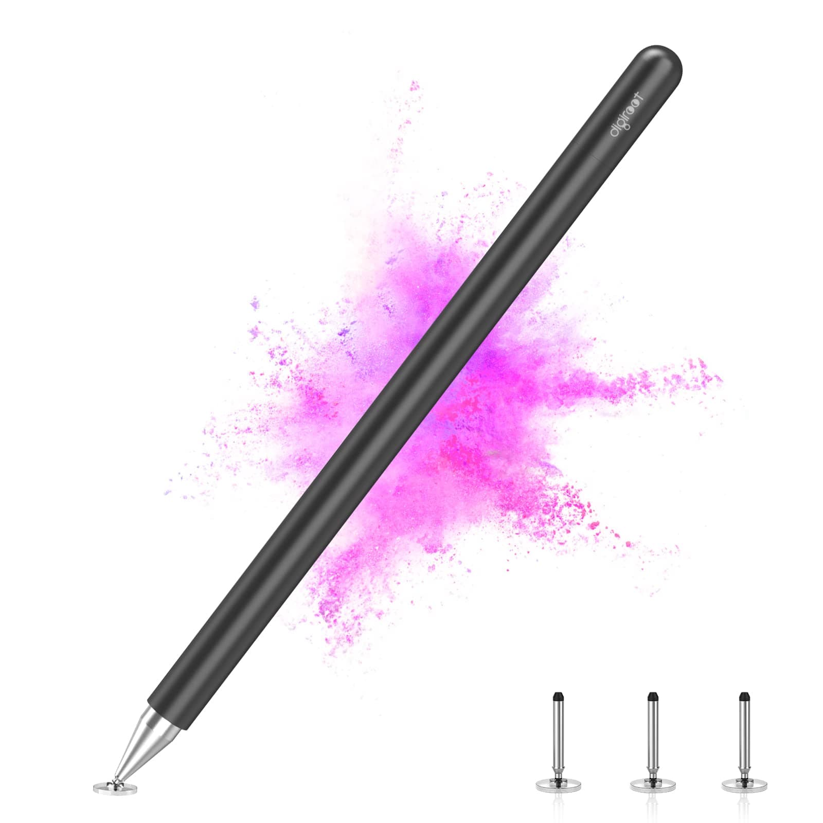 Digiroot Stylus Pen for Touch Screens High Sensitivity Universal Disc Stylus Pencil with Magnetic Cap Compatible with Apple/iPad Pro/Mini/Air/Android/Microsoft Tablets with 3 Replacement Tips