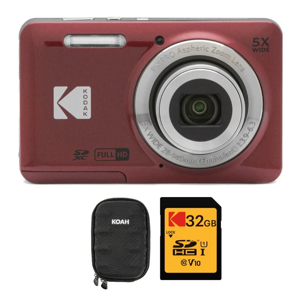 PIXPRO Friendly Zoom FZ55 Digital Camera (Red) with Hard Case and 32GB SD Card Bundle (3 Items)