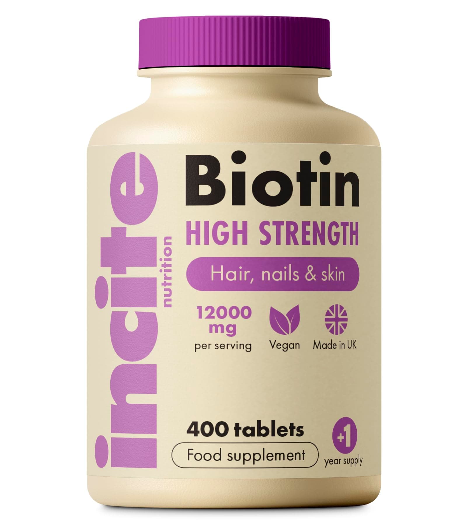 Biotin Hair Growth Support Supplement 12,000mcg - 400 Tiny 6mm Tablets (Full Year Plus Supply) - for Men & Women