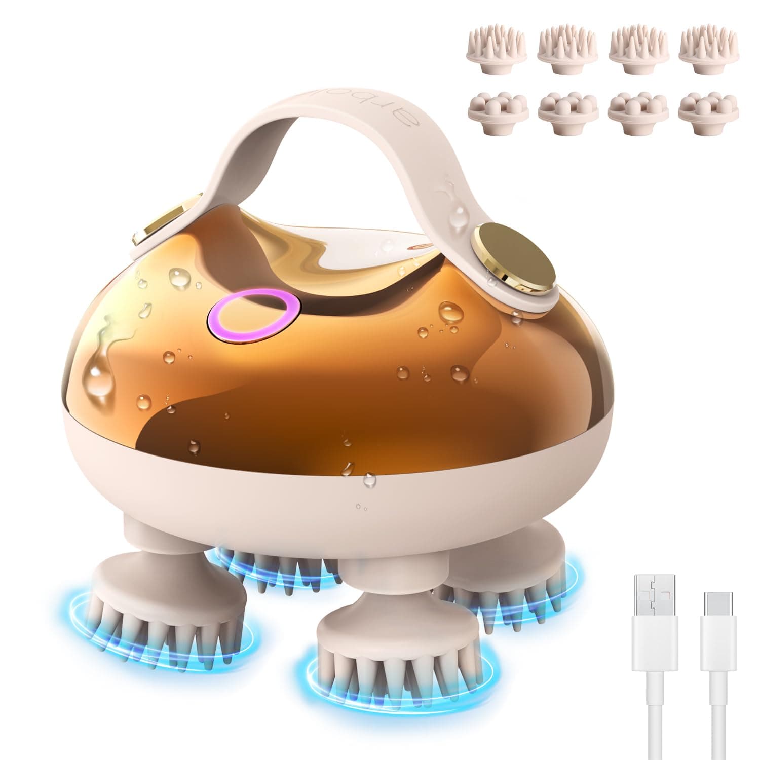 arboleaf Electric Scalp Massager, Waterproof Head Massager with Replacement Silicone Heads for Hair Growth, Handheld Massager for Head Body Relaxation, Stress Relief and Hair Care, Gifts for Women Men