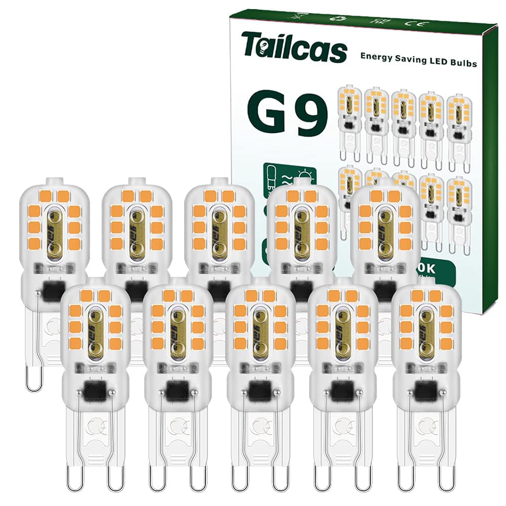 Tailcas G9 LED Light Bulbs 3W, (Equivalent 30W Halogen Bulb) Mini Led Lamp Warm White 360 Degree 300LM 3000K AC/DC 220-240V for Lighting Decor, Chandelier Home (10 Packs)