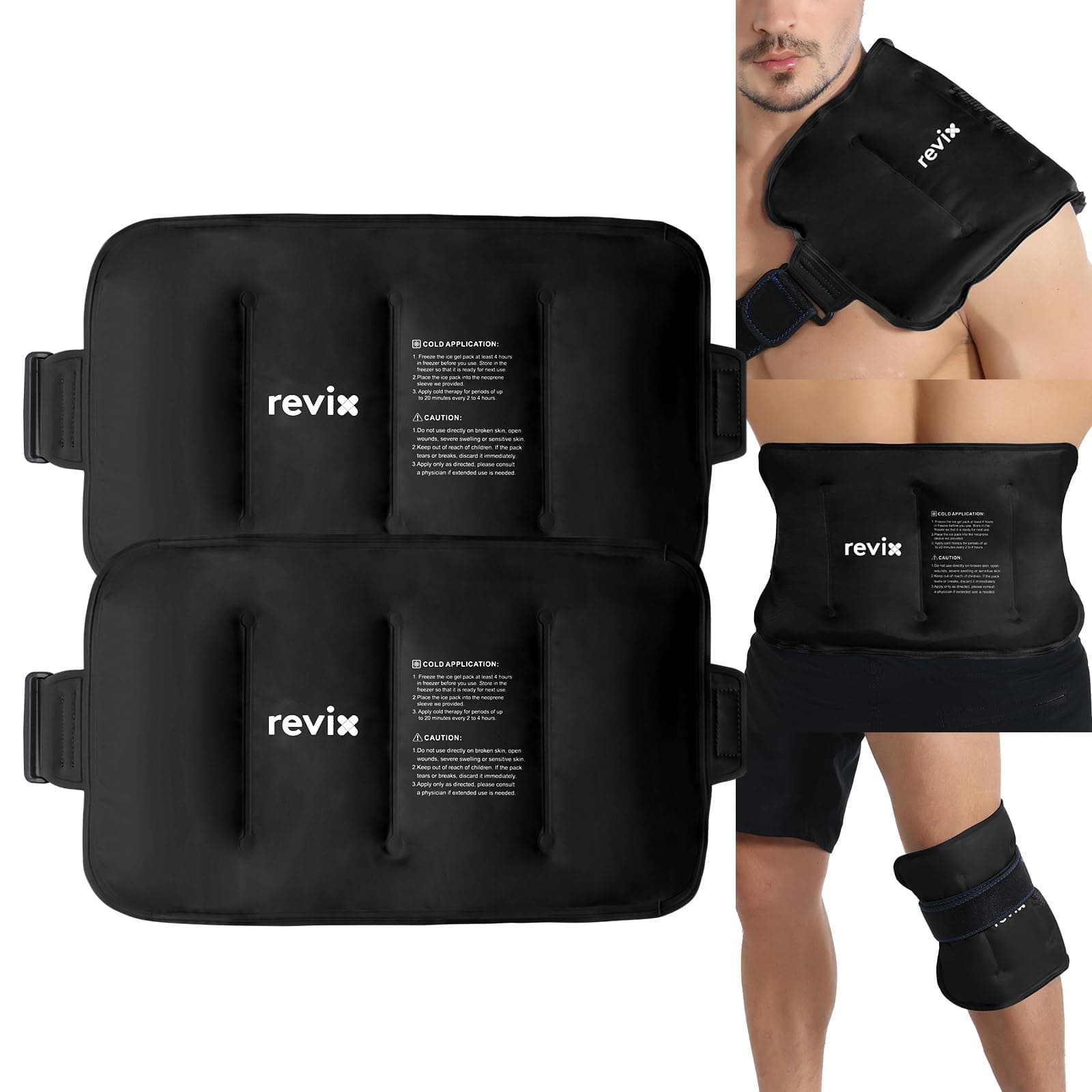 16" × 9" Flexible Gel Ice Packs Reusable for Lower Back with Strap, Dual-Sided Soft Body Ice Wraps for Shoulder, Neck, Abdomen and Leg Relief, Black 2 Packs