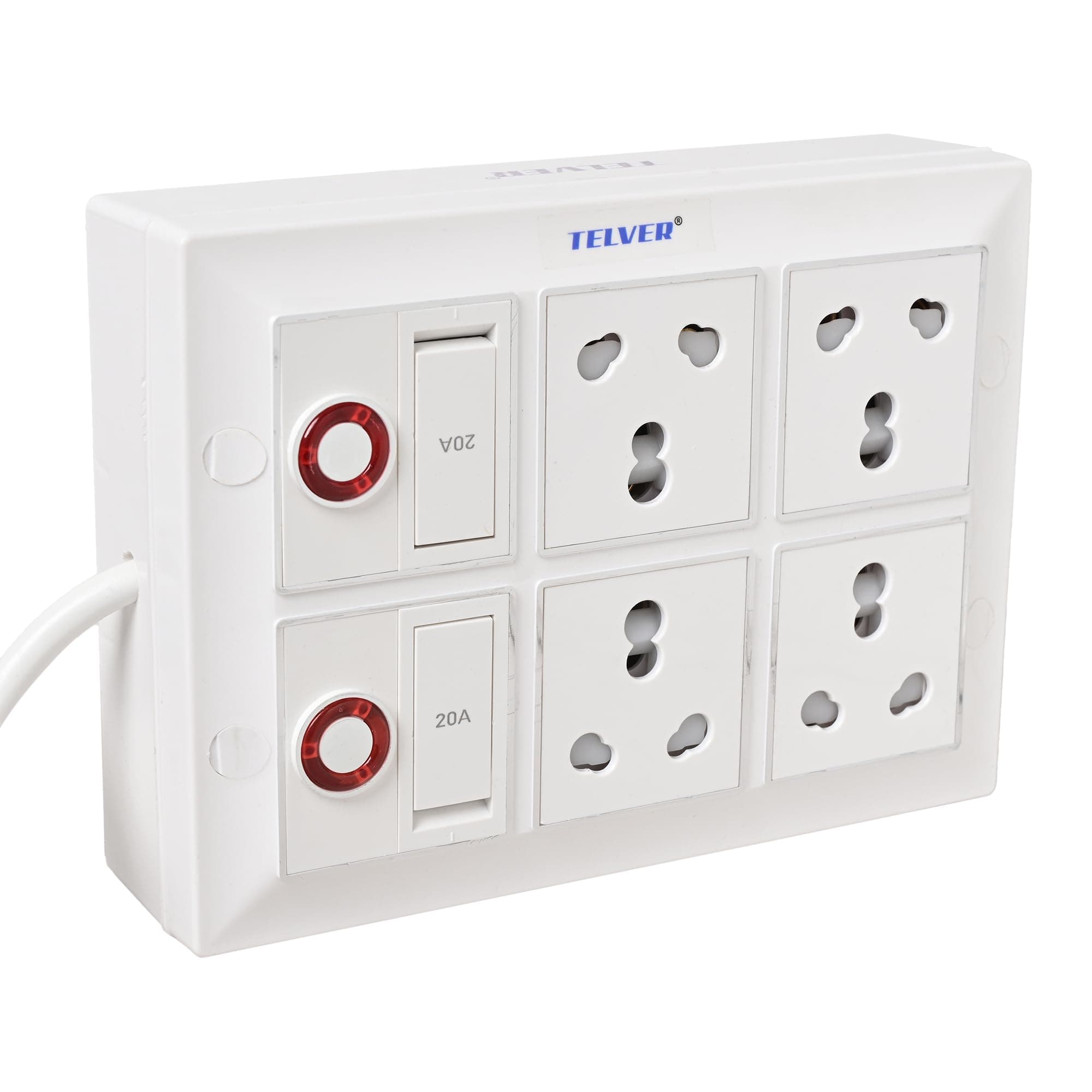 Telver Extension Board 16 Amp Porcelain Socket with Safety Sutter Opposite Direction with 20Amp Porcelain Switch with Indicator 1.5 Sq.mm Pure Copper Wire Big Plug for Heavy Appliance (3 Meter Cable)