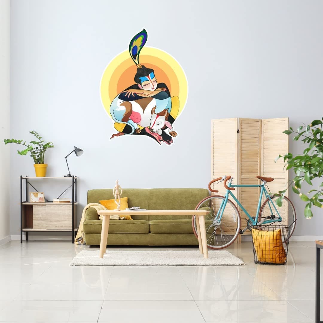 Studio Curate Krishna Wall Sticker for Hall Room,Bedroom, Large Size, Multicolor (PVC Vinyl Stickers, 63cm X 47cm)