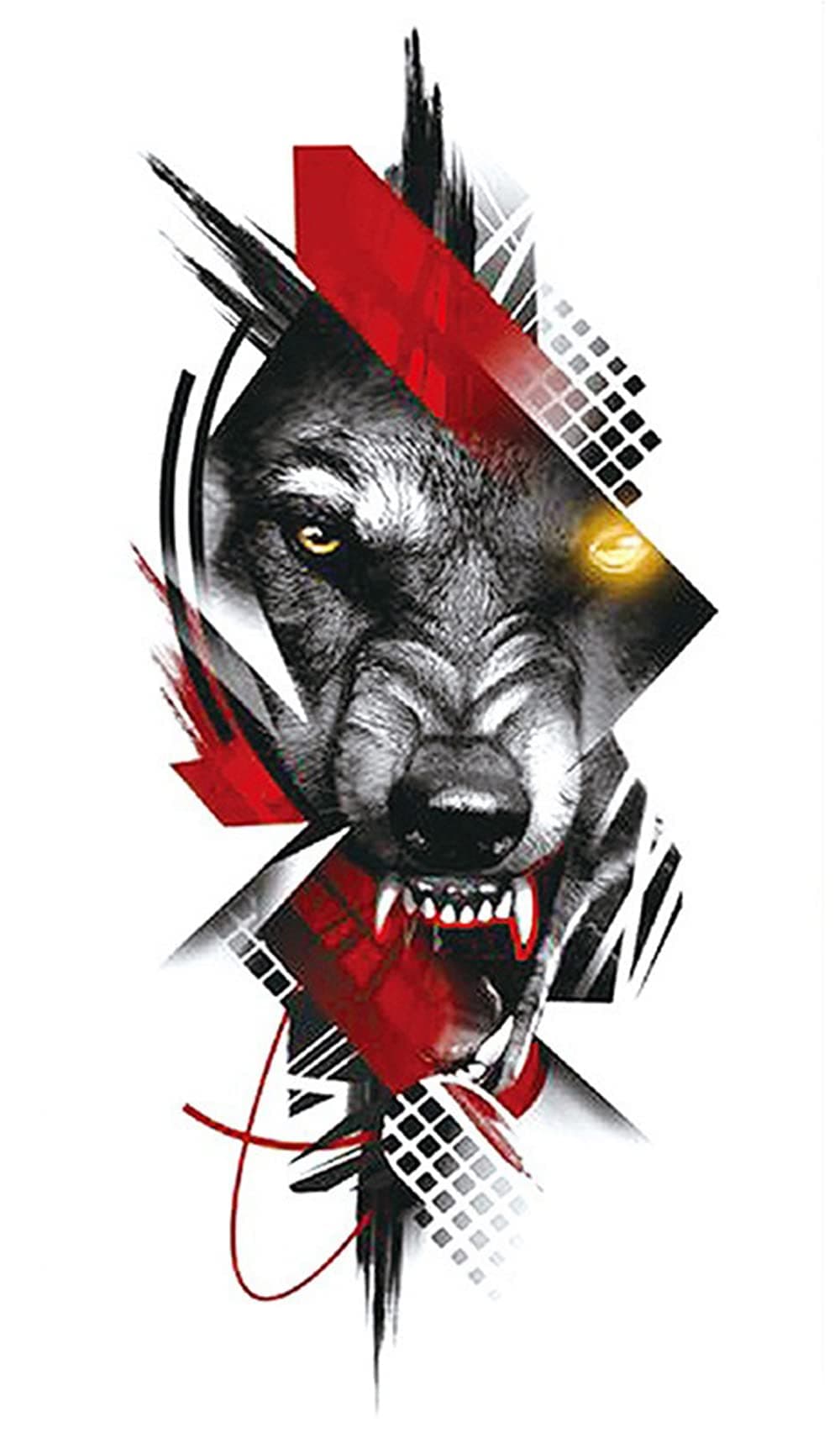 Temporary Tattoo Stickers, Bloody Angry Wolf Face Tattoo Pattern For Men, Women, Tattoo For Hand Arm, Size 21x11cm - 1Pc.