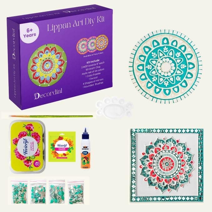 Decordial 12-Inch Square Mandala & Lippan Art Materials Kit Combo | DIY Craft Kit with Lippan Clay & Tools for Adults & Kids | Art & Craft Kit for Girls 9–12 | Wall Hanging Home Decor