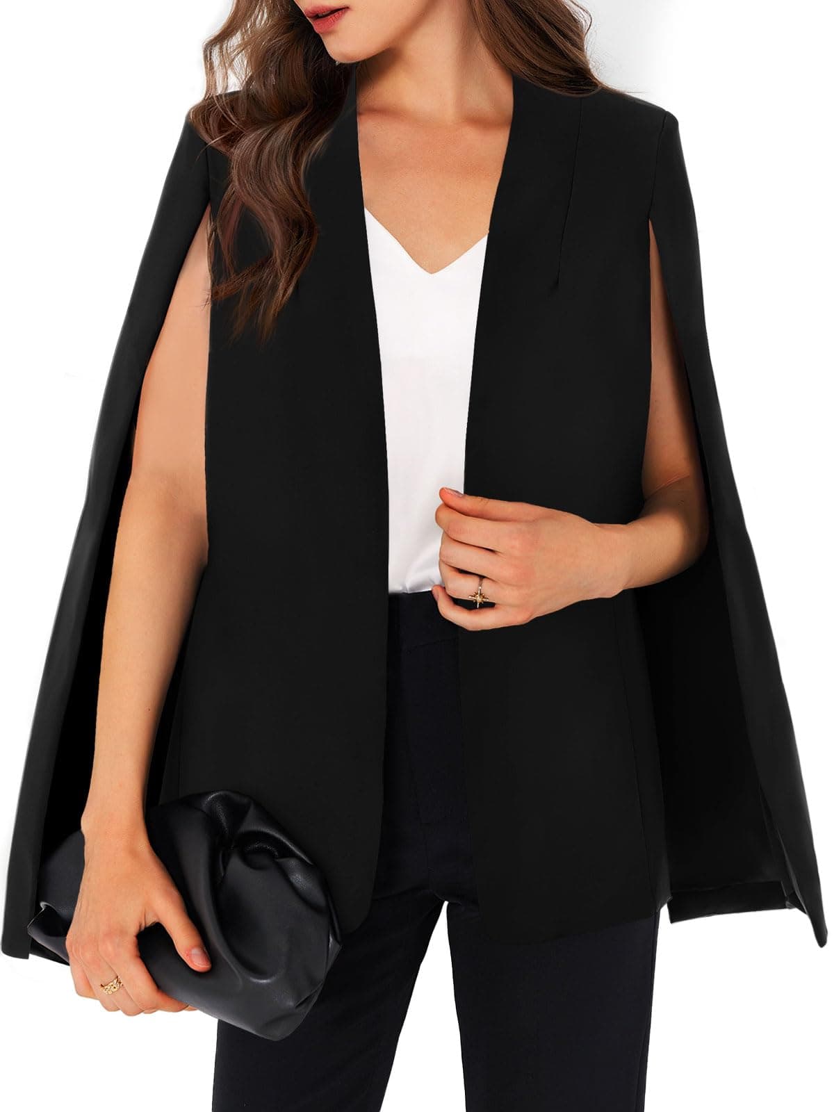Womens Cape Blazer Split Sleeve Open Front Casual Jacket Coat Workwear