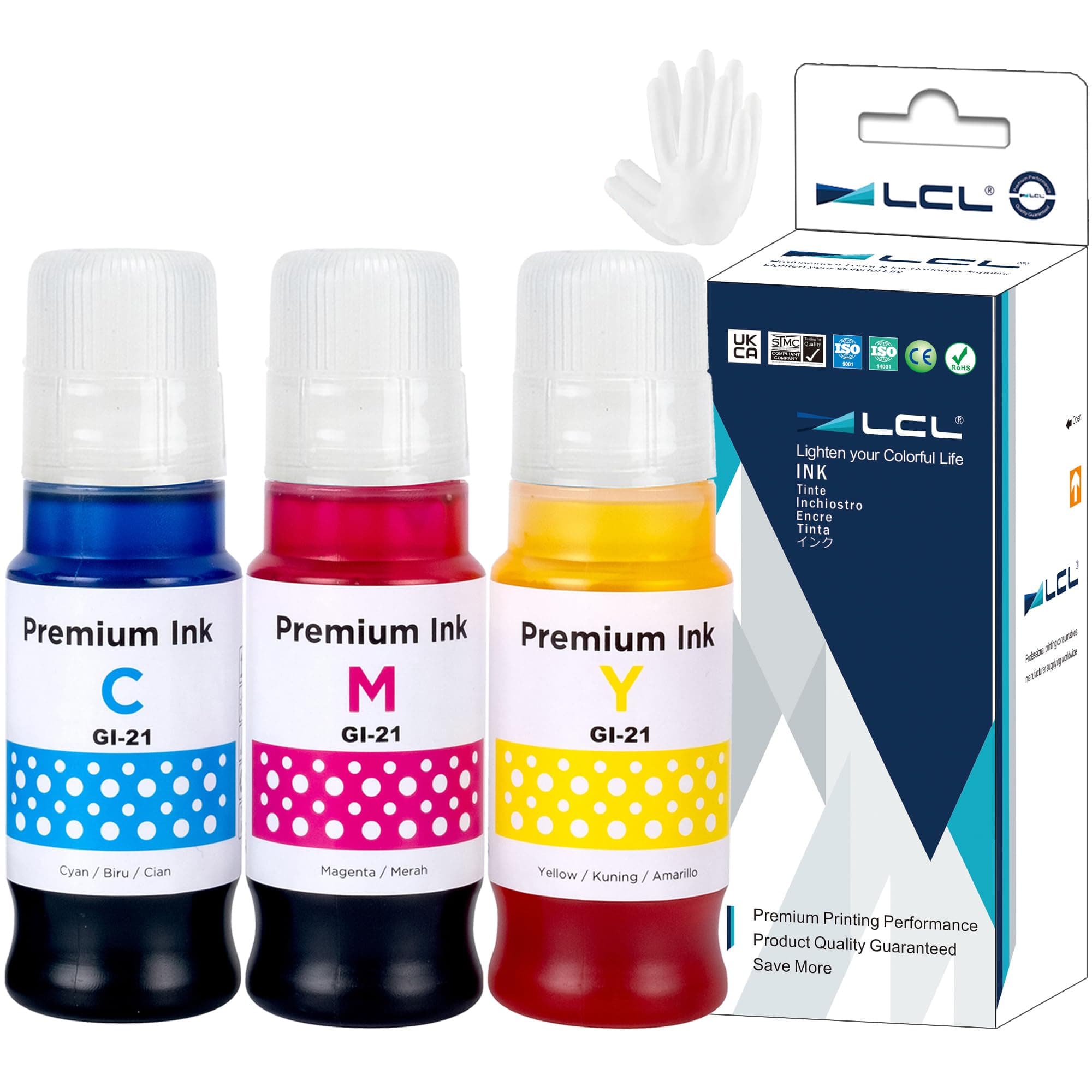 GI-21 G3260 G3270 Ink Bottles Replacement for Canon 21 GI-21 GI21 Ink Refill Bottles for Canon G3260 G3270 G2260 G1220 G1230 G2270 MegaTank Printers (3-Pack Cyan Magenta Yellow)