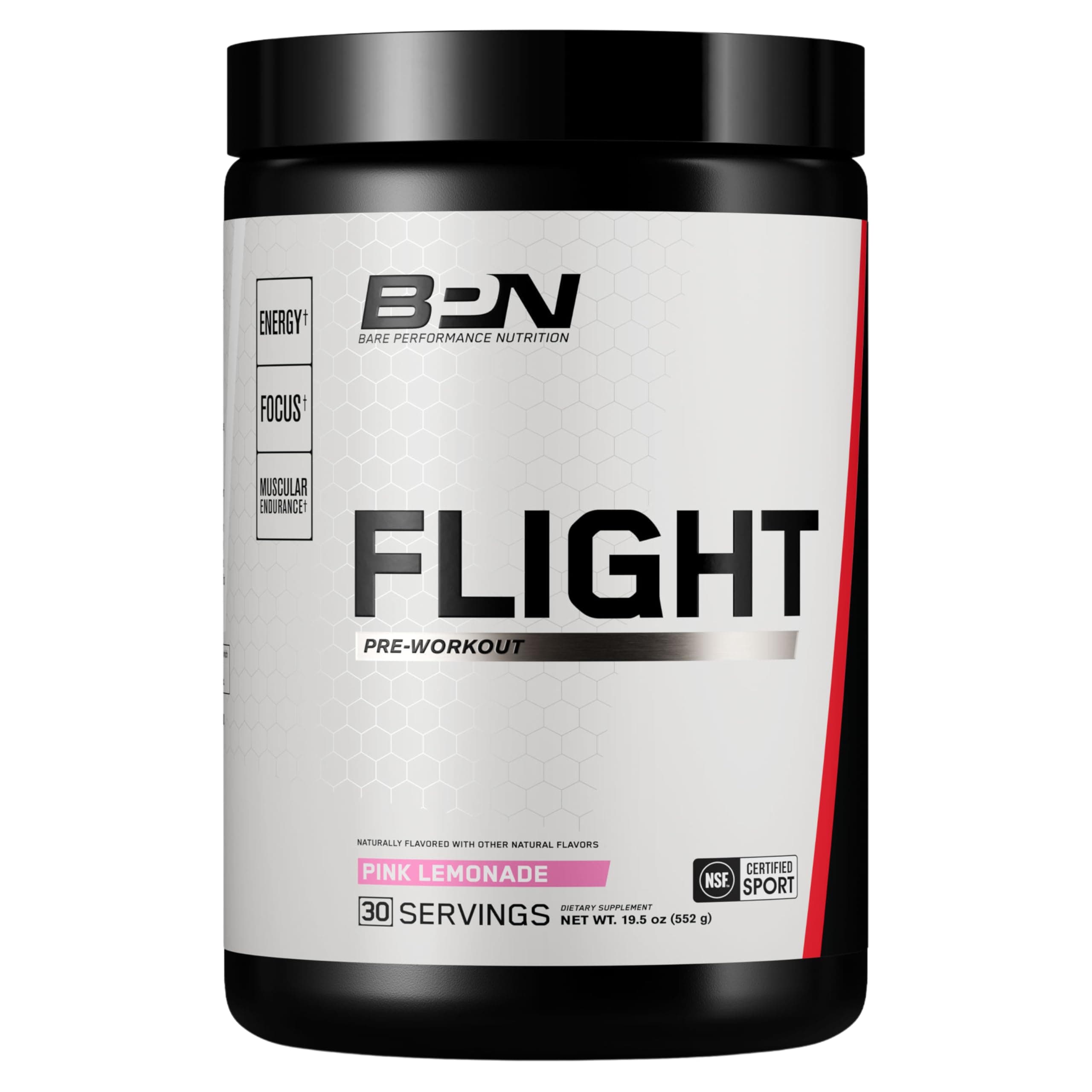 BARE PERFORMANCE NUTRITION BPN Flight Pre Workout, Supports Energy and Mental Focus, Improved Endurance & Muscle Pumps with CarnoSyn® Beta Alanine, Pink Lemonade, 30 Servings