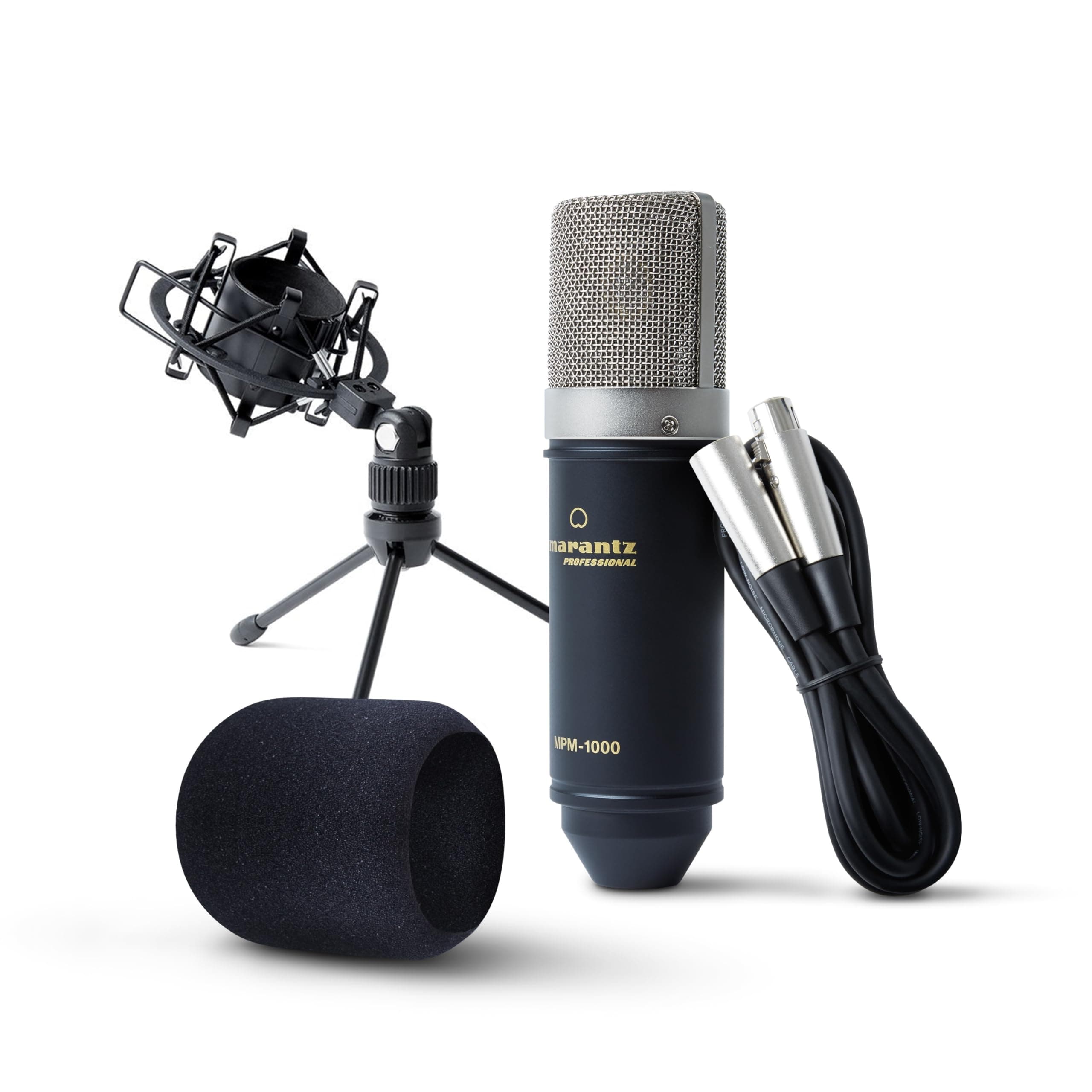 MPM-1000 - Studio Recording XLR Condenser Microphone with Desktop Stand and Cable – for Podcast and Streaming Projects, Black