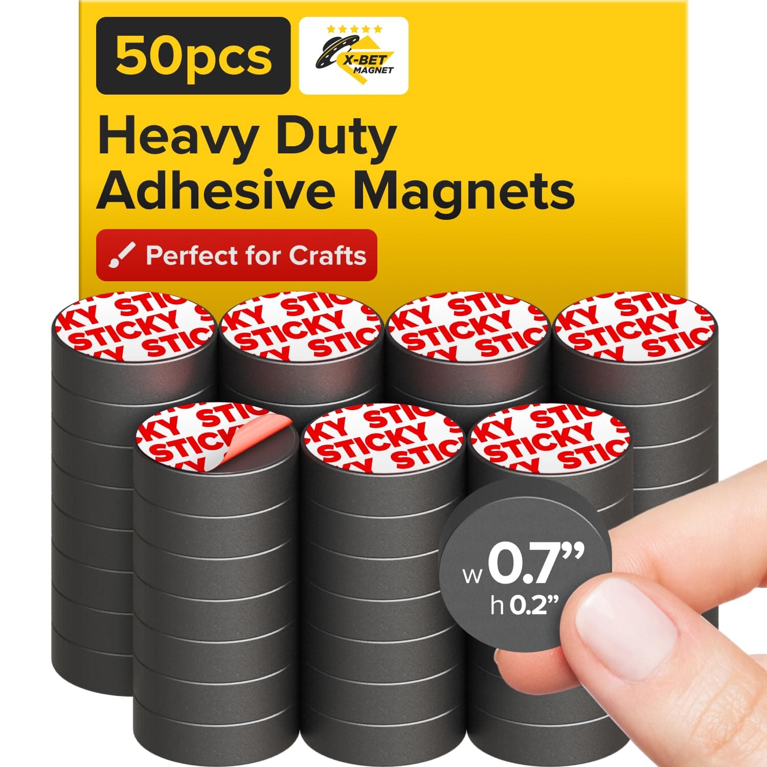 Strong Ceramic Round Magnets with Adhesive Backing (0.7x0.2"/18x5mm, 50 pcs) - Heavy Duty Sticky Magnets, Non-Corrosive, Versatile for Home, Office, Workshop, Whiteboard, Fridge and Hobby Use