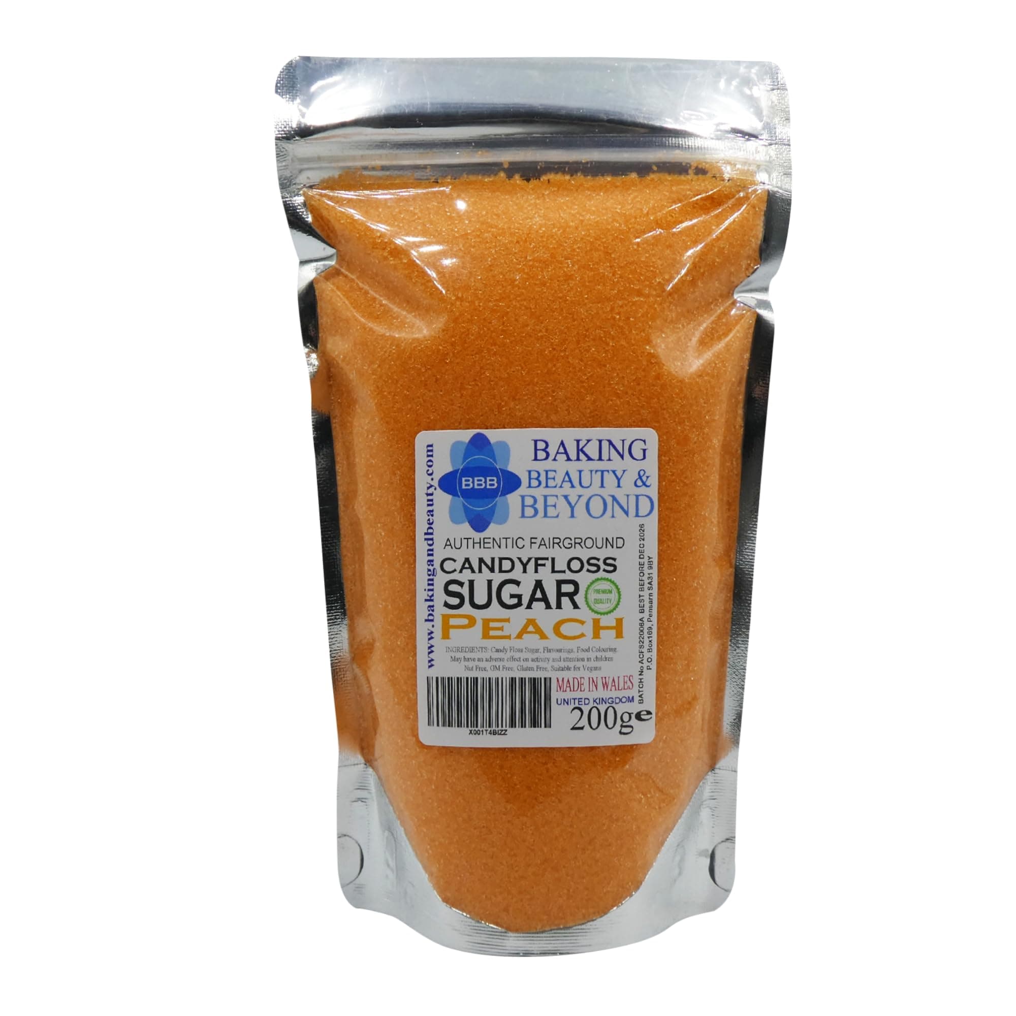 Baking Beauty and Beyond Premium Candy Floss Sugar 200g - Peach Flavour