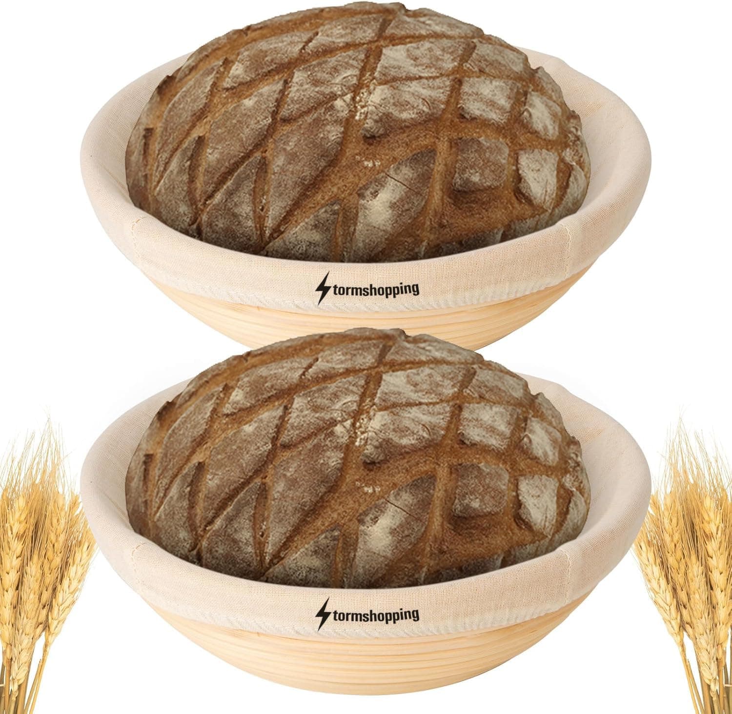 Banneton Bread Proofing Basket - Banneton Basket Set of 2 Pack 10 inch Round Sourdough Proofing Basket with Liner - Handmade Rattan Proofing Rising Bowl for Artisan Bread Making Baking Supplies