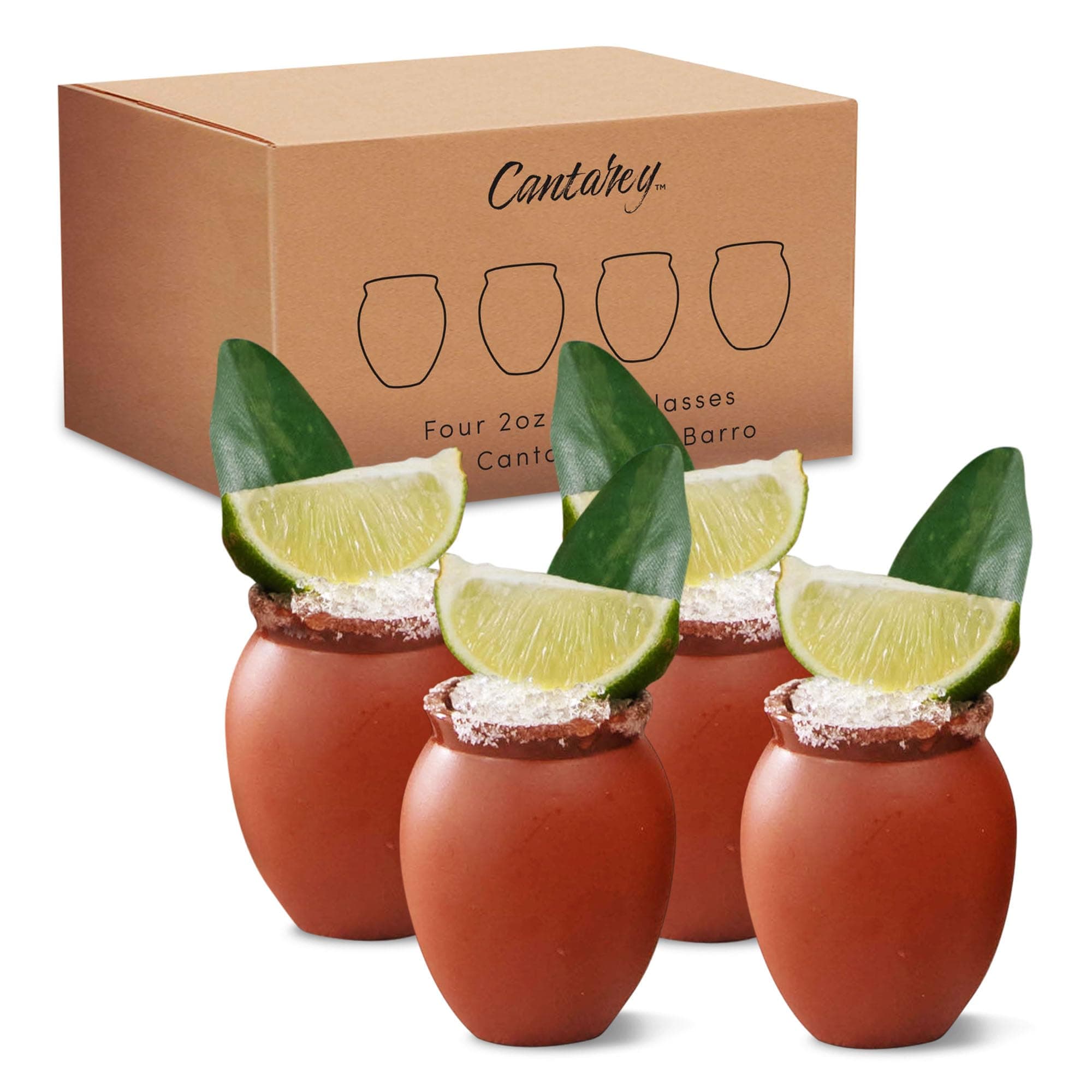 2oz Mini Clay Cups Tequila Shot Glasses, Cantaritos de Barro Mexicanos for Tequila, Margaritas, Mojitos and More, Natural Clay Shot Glasses for Taco Tuesdays, Set of 4