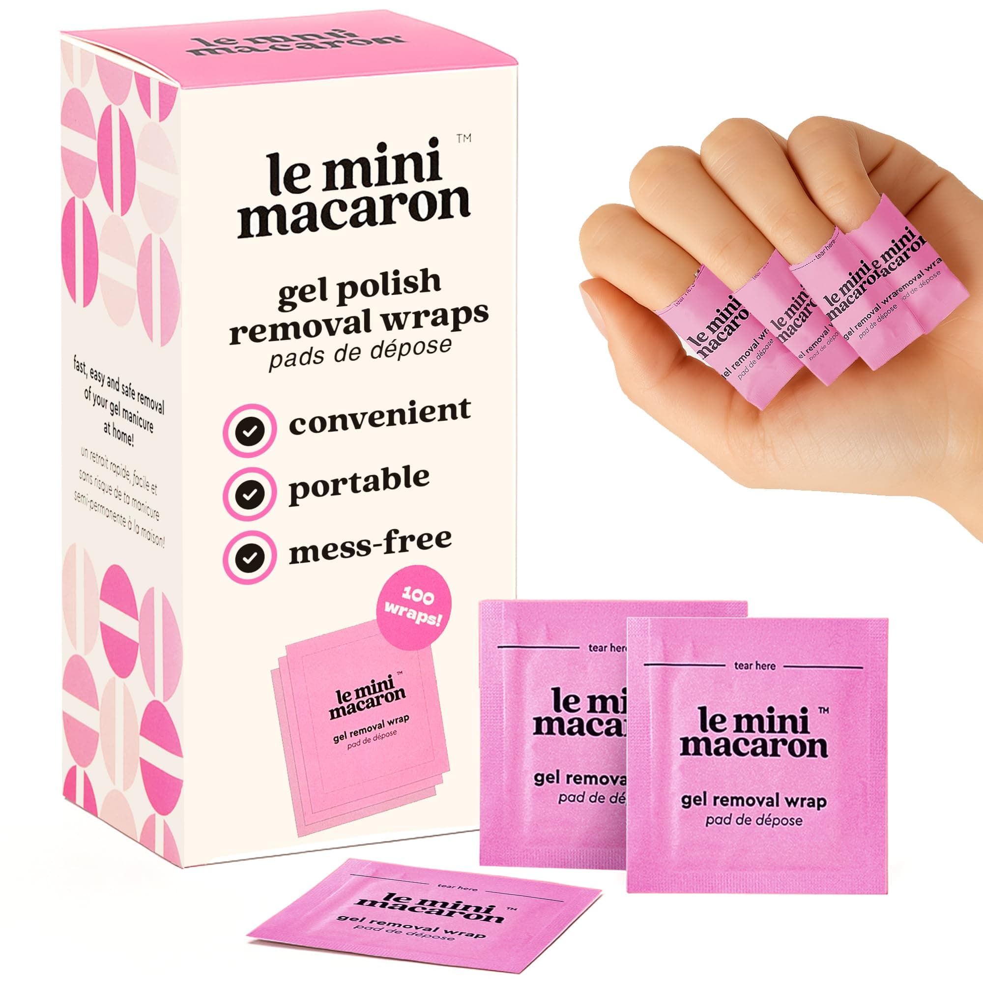 Le Mini Macaron Gel Nail Polish Remover Wraps | Easy, At-Home Soak Off Pads, Gel Polish Remover for Nails | Shellac Removal | Vegan, Cruelty-Free, 9-Free Formula - 100 Wraps