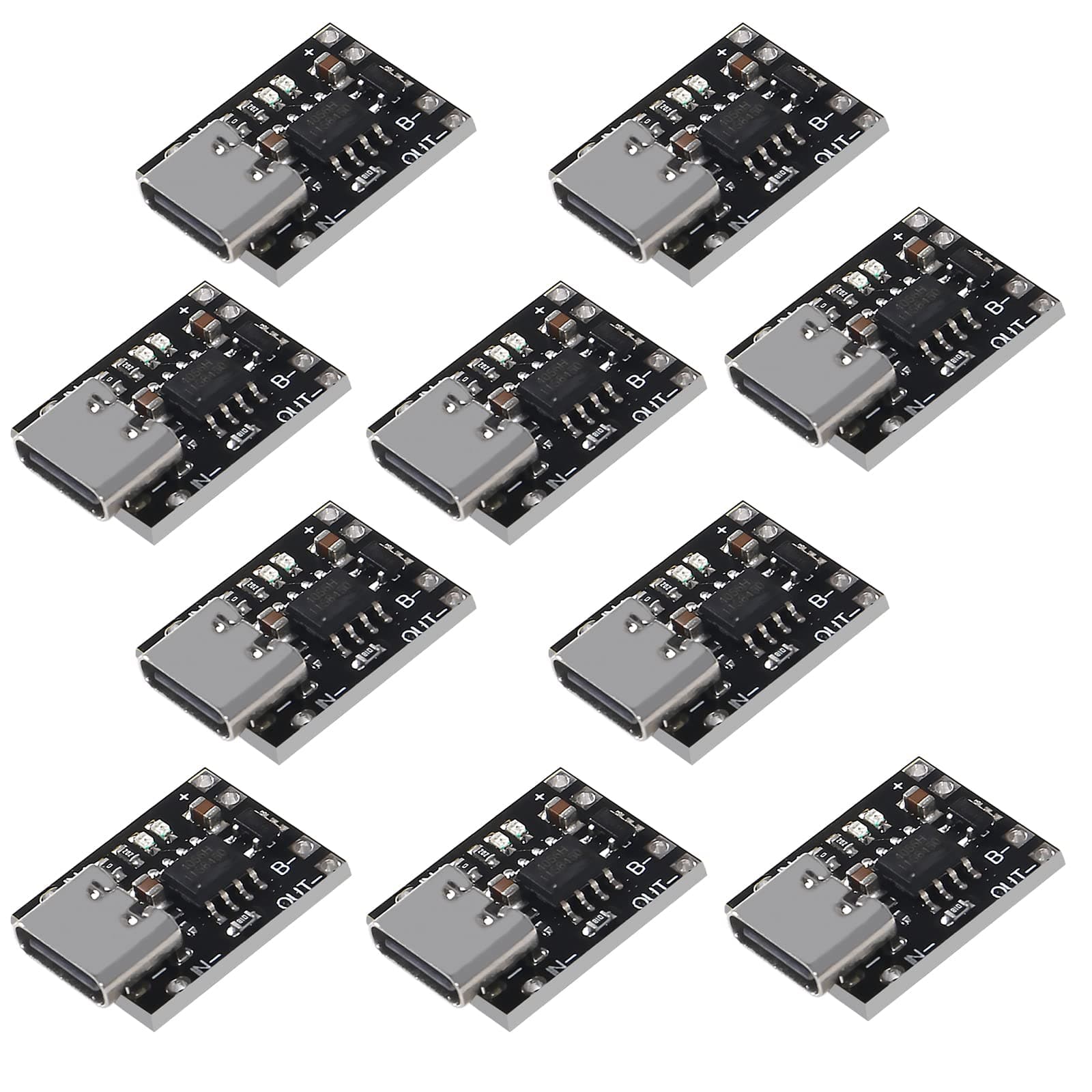 UMLIFE 10 Pack Ultra-mini USB Type C 3.7V Lithium Battery Charger Board 4.2V Charging Module with Protection Circuit and LED Charge Indicators 5V USB-C Input