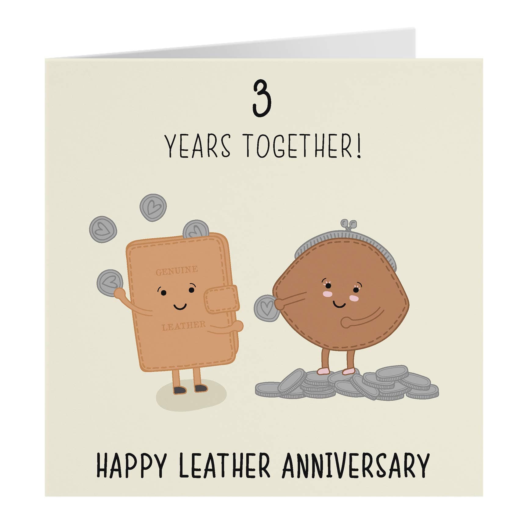 Hunts England3rd Wedding Anniversary Card - Leather Anniversary - Iconic Collection - Standard - 148 x 148 mm