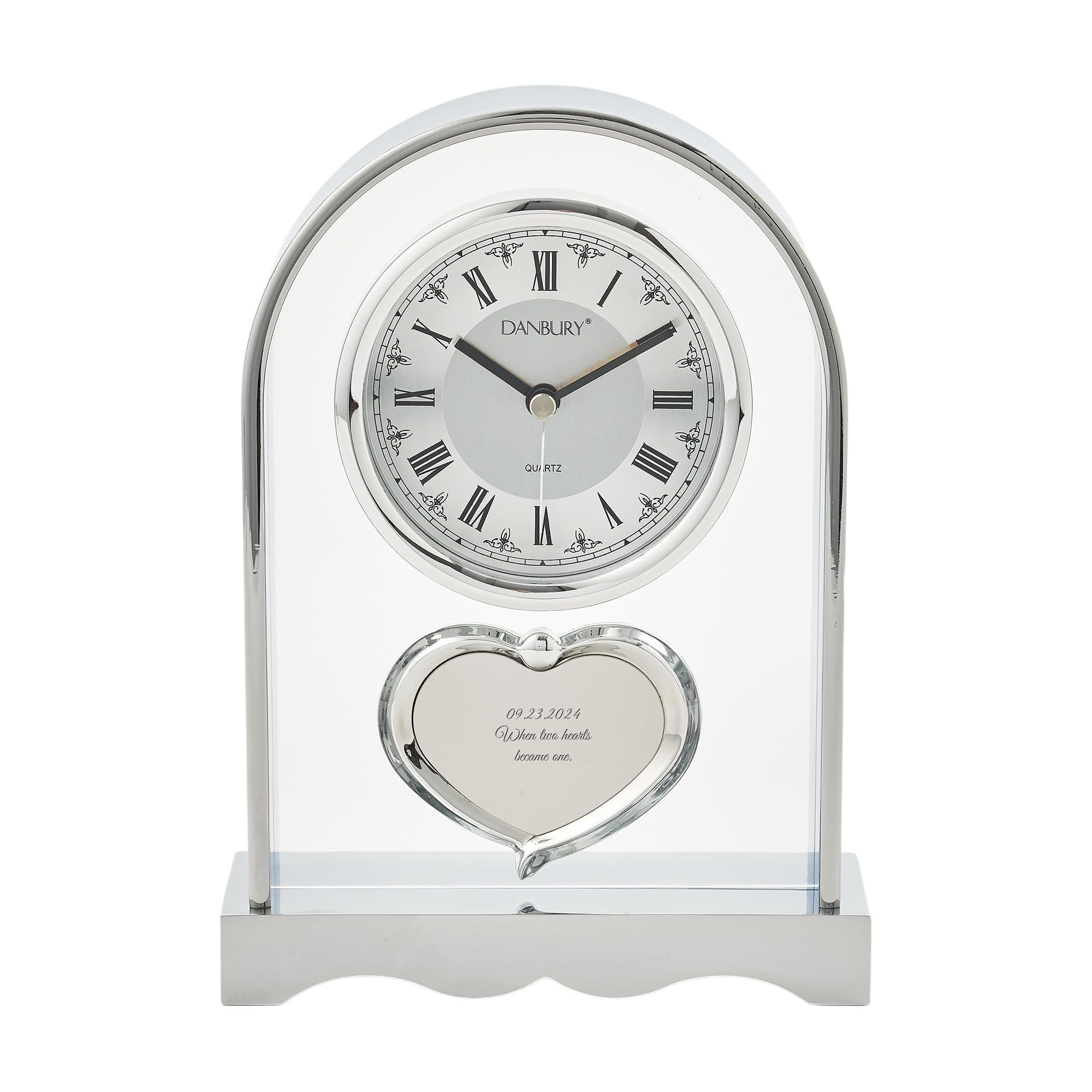 THINGS REMEMBERED Engraved Silver Arch and Heart Mantel Clock (Free Customization)